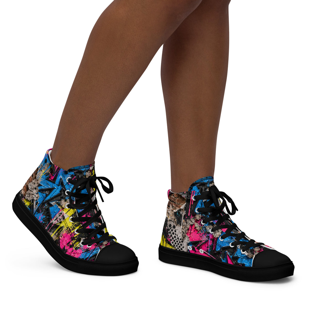 Heritage Bloom Lovers | Women’s High-Top Canvas Shoes — Vibrant Urban Graffiti Art and Streetwear Paint Drip Pattern by printfluence