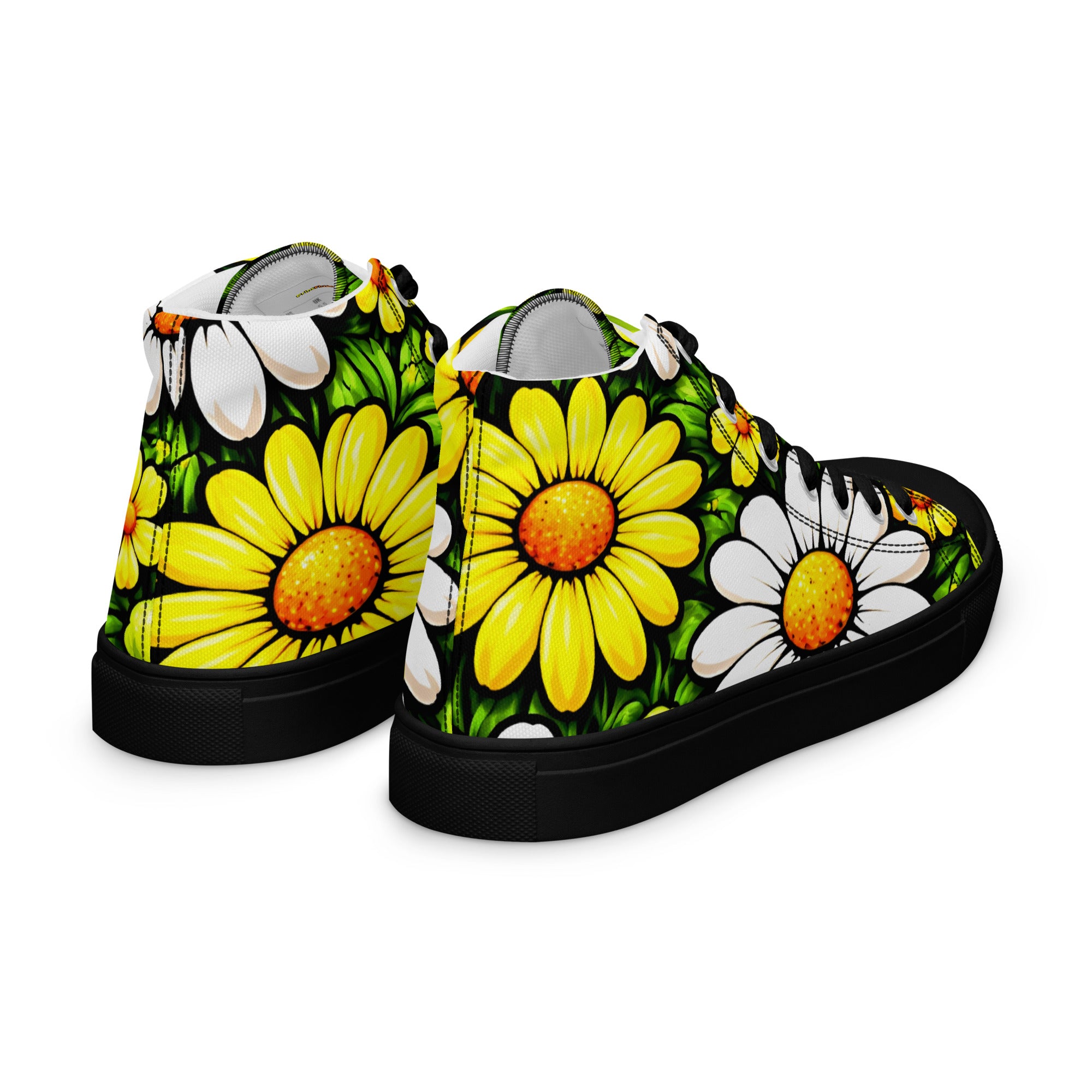 Women’s high top canvas shoes - Sunny Daisy High Tops – Women’s Floral Canvas Sneakers by printfluence.net