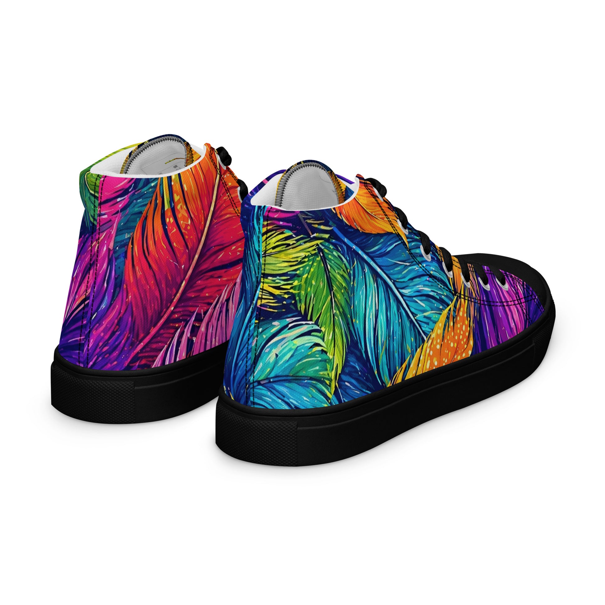 Women’s high top canvas shoes - Boho Spirit: Women’s High Top Canvas Shoes - Vibrant Feather Fantasy Design by printfluence.net