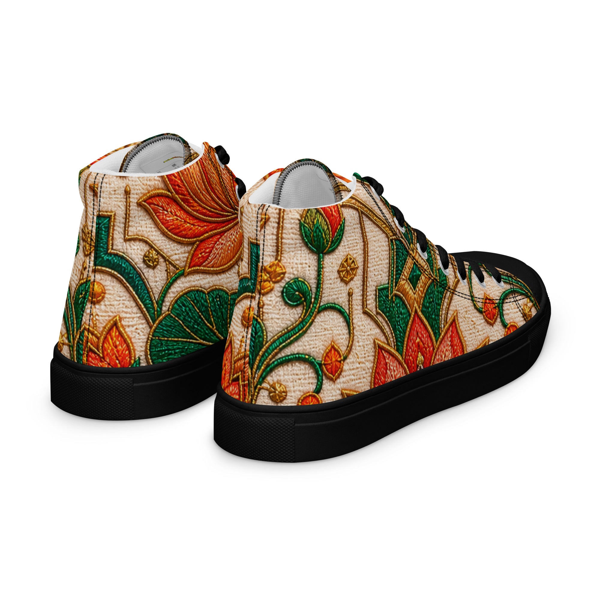 Women’s high top canvas shoes - Golden Lotus Bloom: Women’s High Top Canvas Shoes - Elegant Floral Art Nouveau Design by printfluence.net