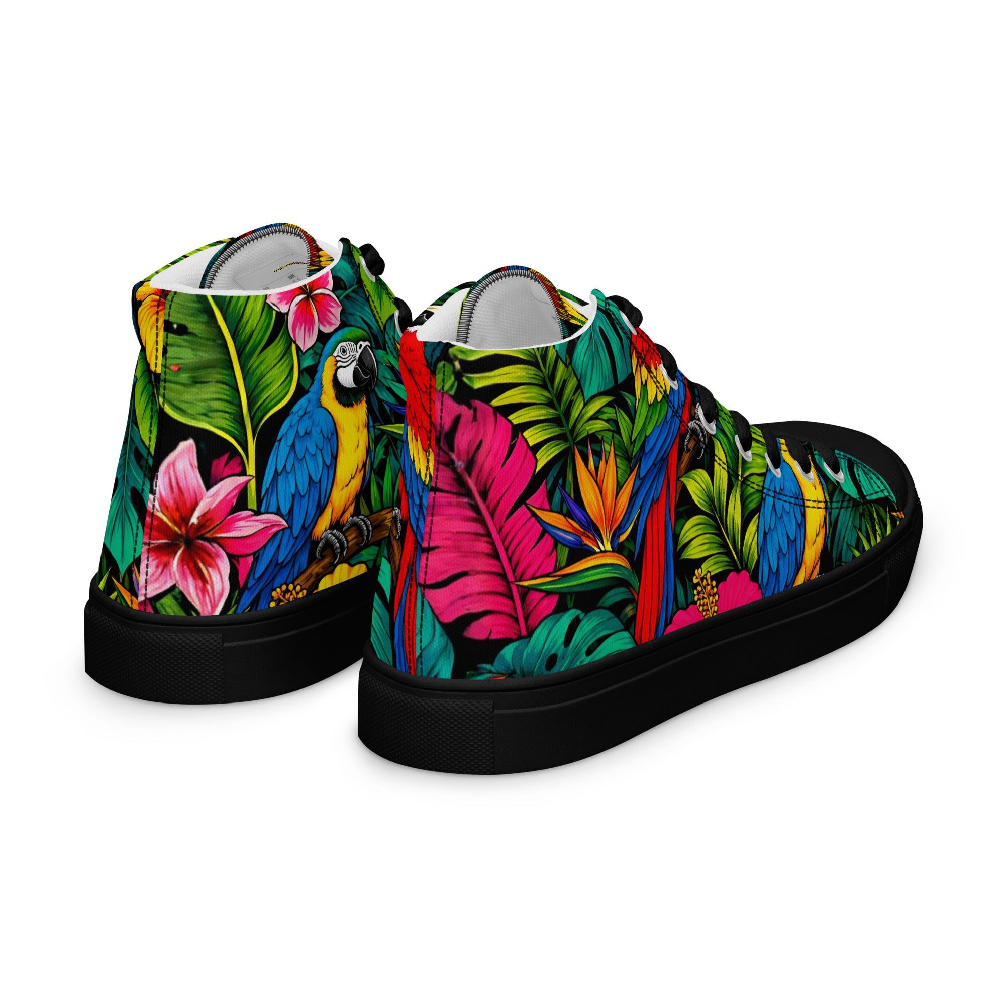 Women’s high top canvas shoes - Tropical Paradiso: Women’s High Top Canvas Shoes - Exotic Parrot & Floral Art by printfluence.net