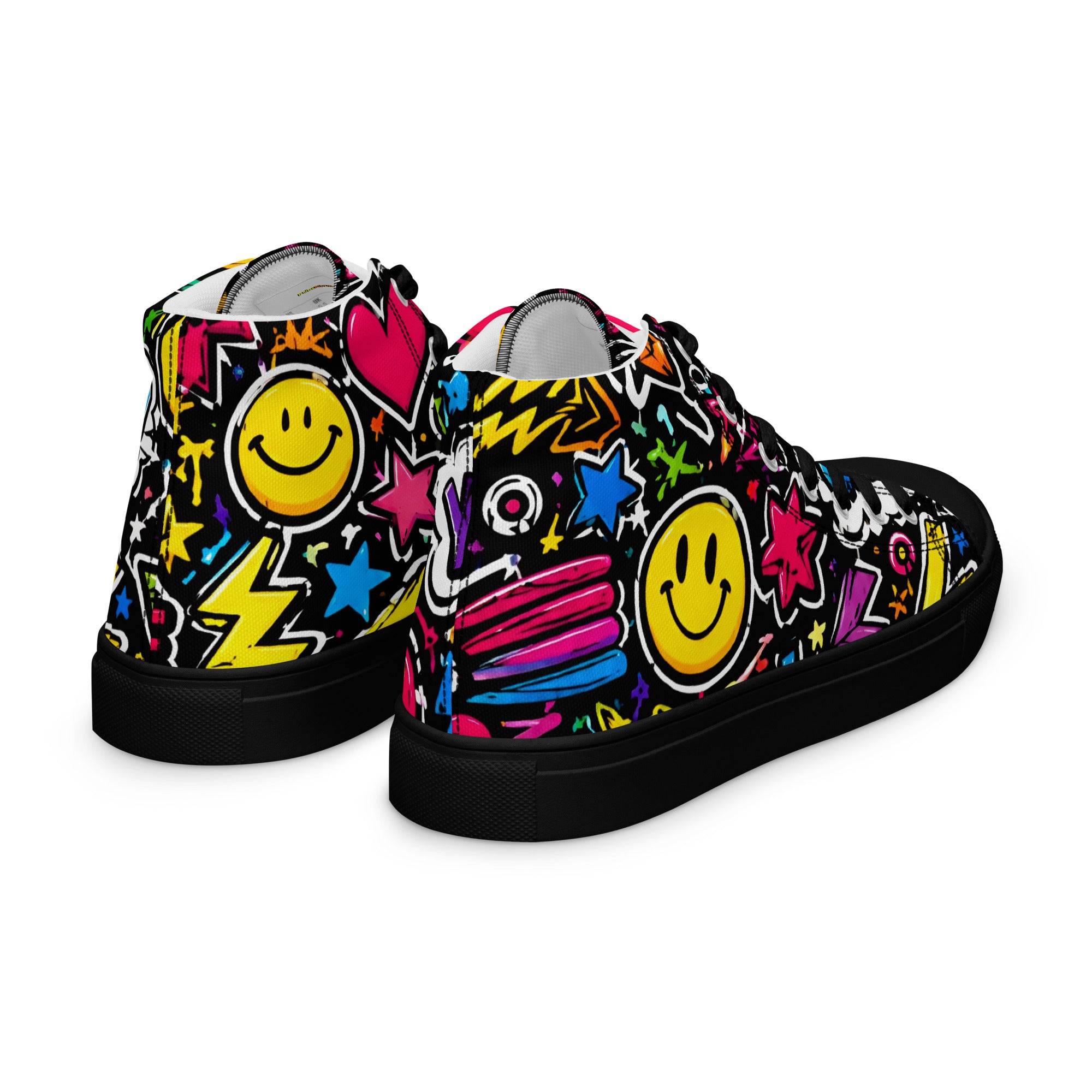 Women’s high top canvas shoes - Happy Vibes: Women’s High Top Canvas Shoes - Colorful Pop Art & Emoji Doodles by printfluence.net