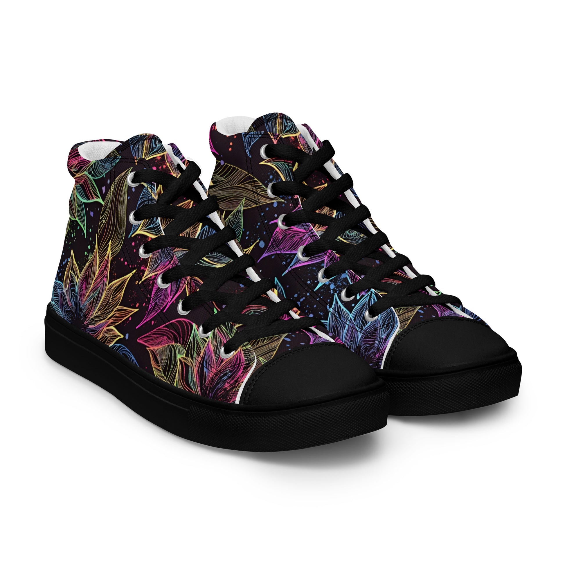 Women’s high top canvas shoes - Neon Lotus High Top Canvas Shoes – Glowing Floral Women's Sneakers by printfluence.net
