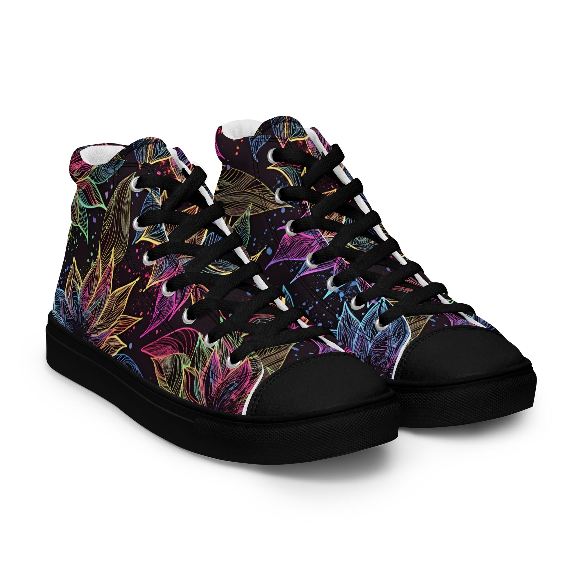 Women’s high top canvas shoes - Neon Lotus High Top Canvas Shoes – Glowing Floral Women's Sneakers by printfluence.net