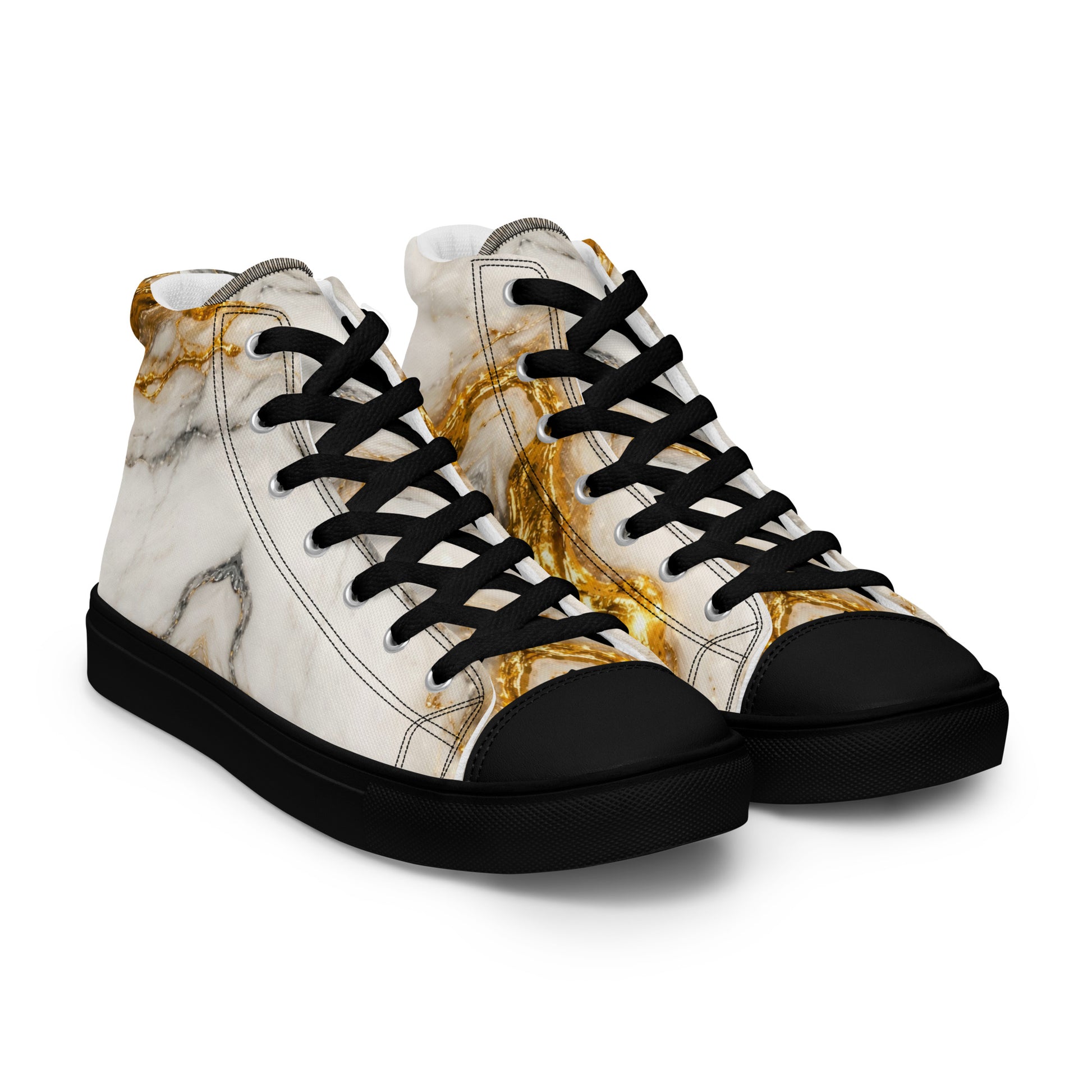 Women’s high top canvas shoes - Gold Vein Marble High Tops – Women's Luxe Marble Canvas Sneakers by printfluence.net