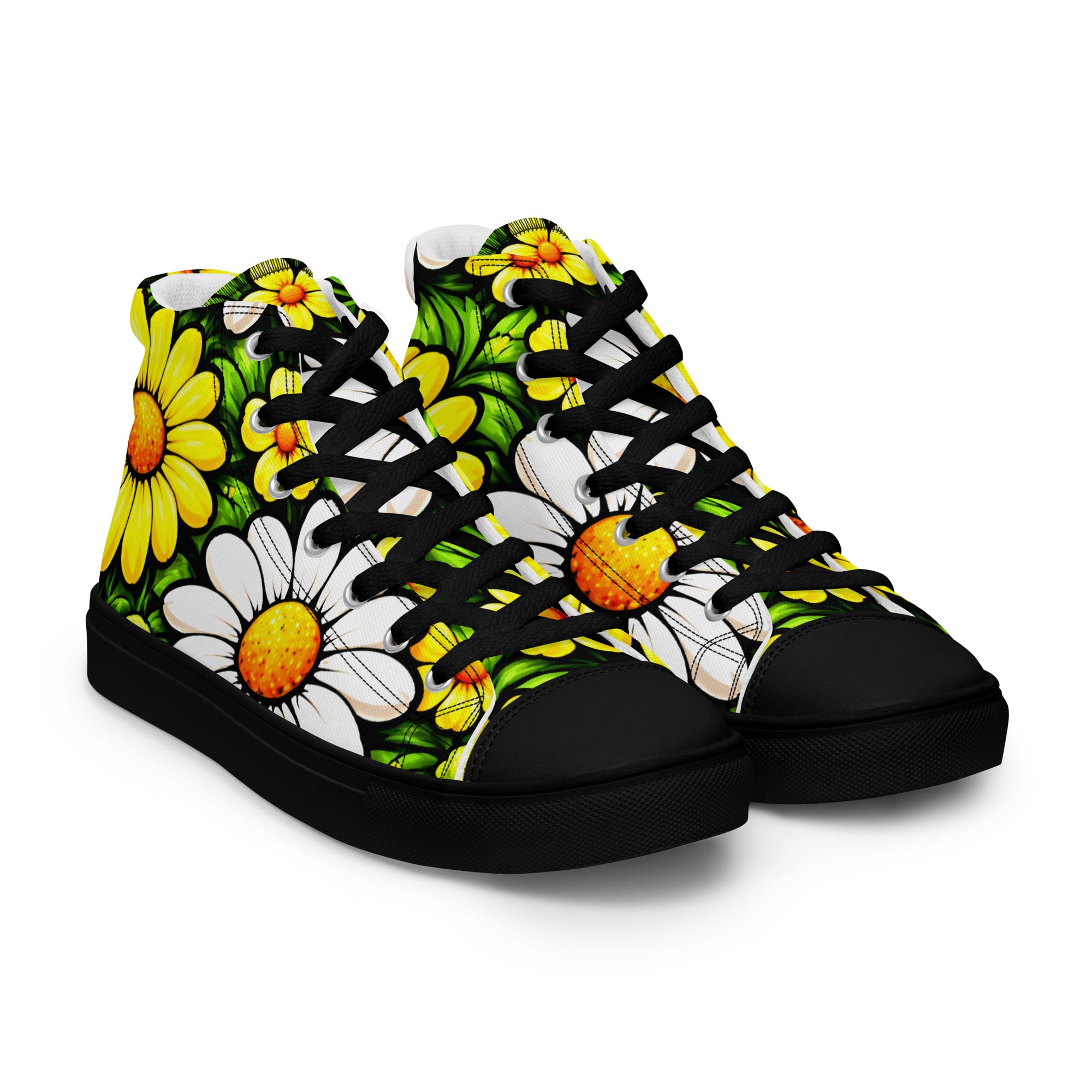 Women’s high top canvas shoes - Sunny Daisy High Tops – Women’s Floral Canvas Sneakers by printfluence.net