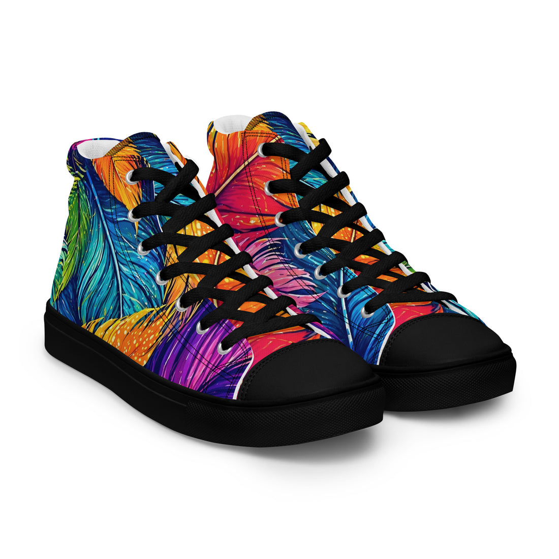 Women’s high top canvas shoes - Boho Spirit: Women’s High Top Canvas Shoes - Vibrant Feather Fantasy Design by printfluence.net