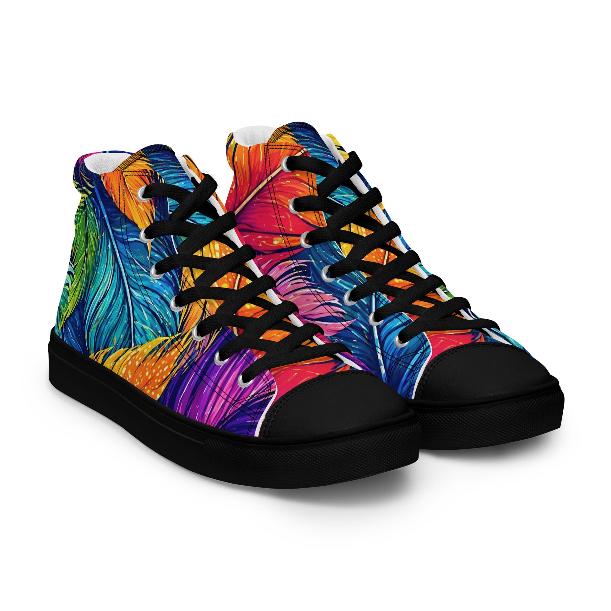 Women’s high top canvas shoes - Boho Spirit: Women’s High Top Canvas Shoes - Vibrant Feather Fantasy Design by printfluence.net