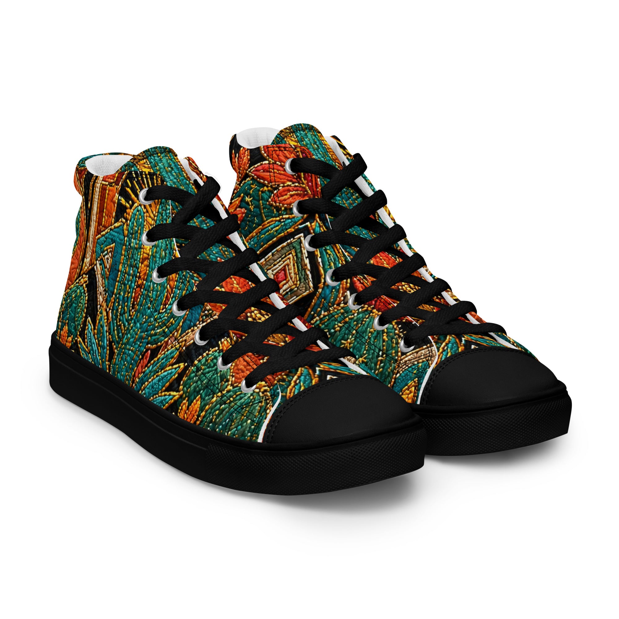 Women’s high top canvas shoes - Desert Oasis: Women’s High Top Canvas Shoes - Southwestern Cactus & Floral Art by printfluence.net