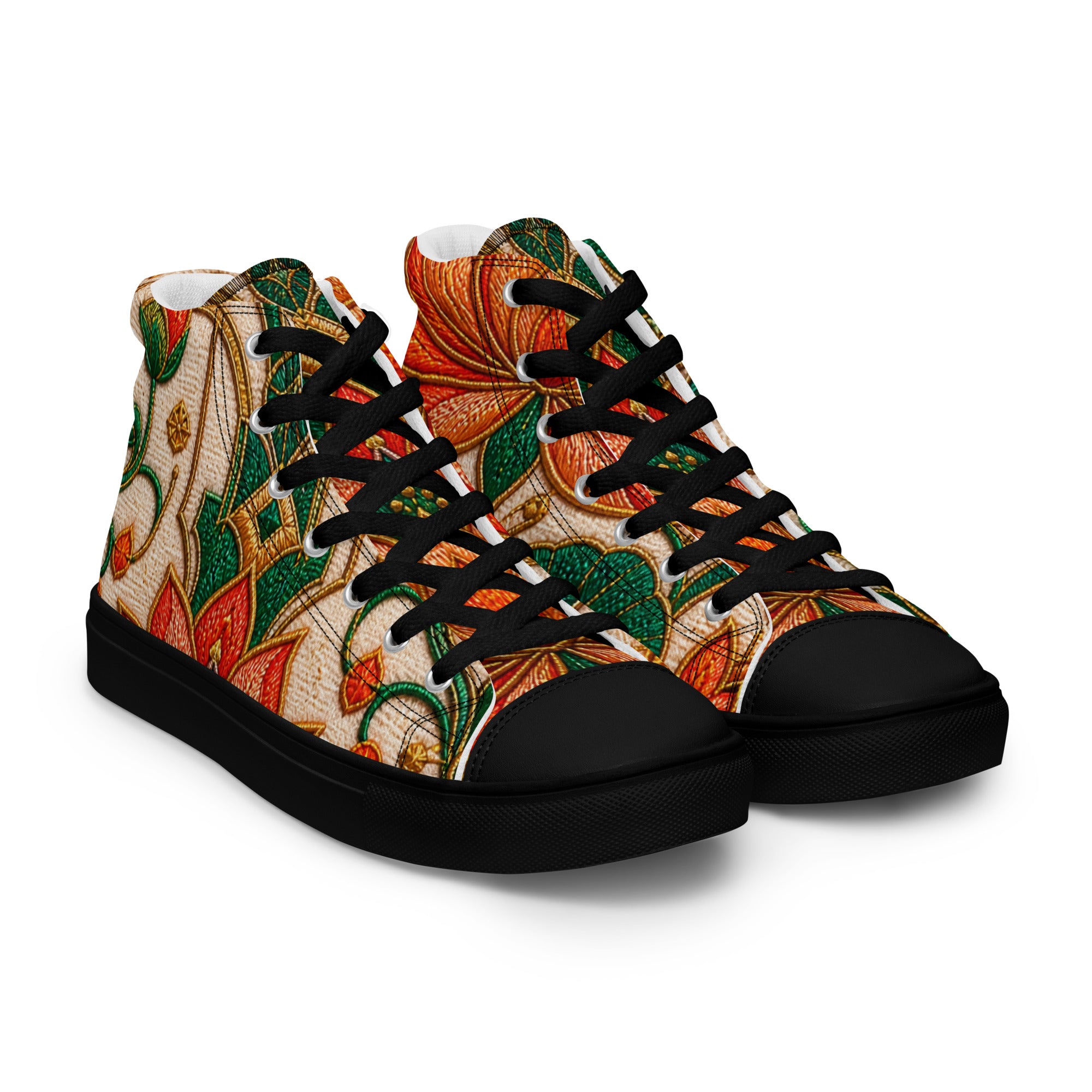 Women’s high top canvas shoes - Golden Lotus Bloom: Women’s High Top Canvas Shoes - Elegant Floral Art Nouveau Design by printfluence.net