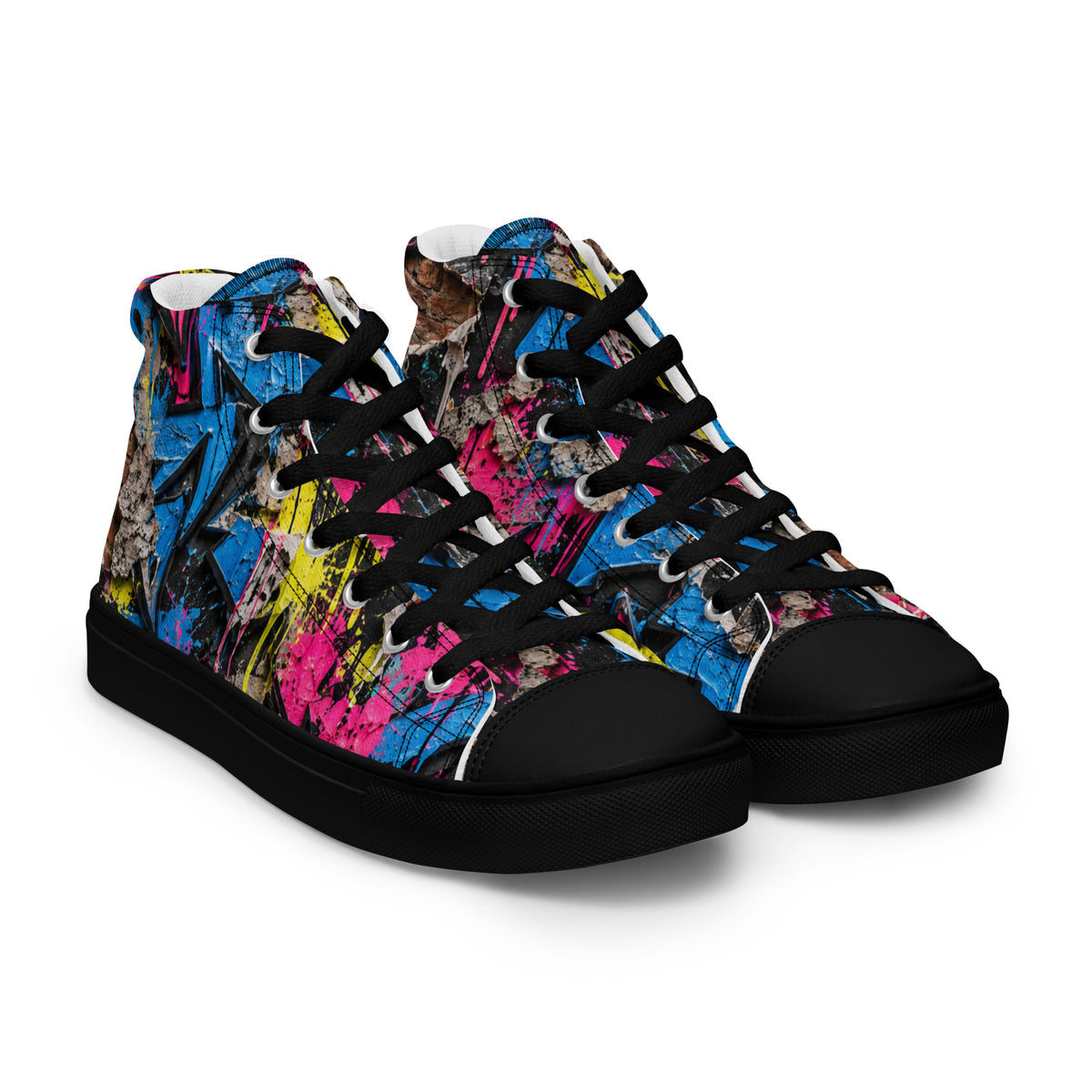 Heritage Bloom Lovers | Women’s High-Top Canvas Shoes — Vibrant Urban Graffiti Art and Streetwear Paint Drip Pattern by printfluence