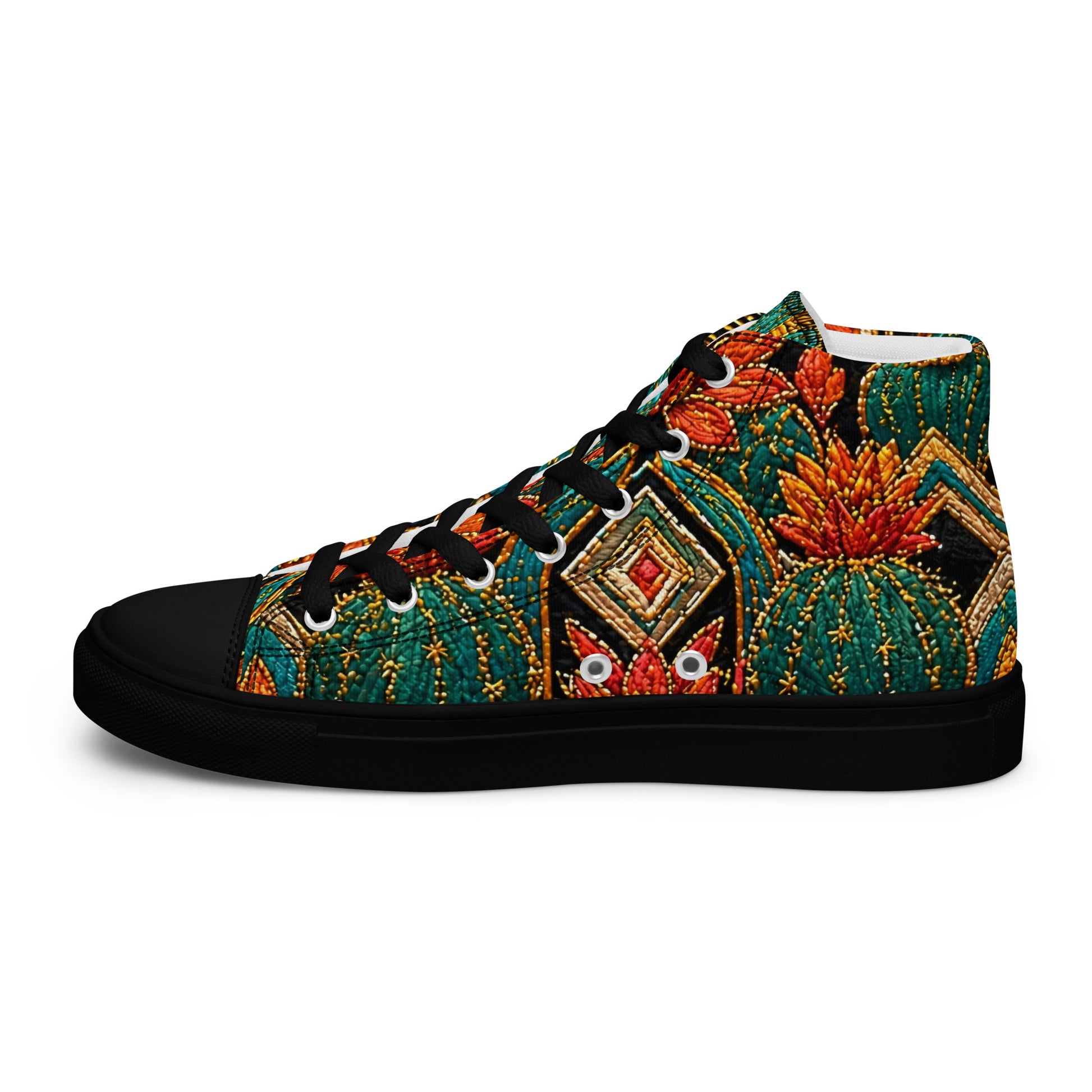 Women’s high top canvas shoes - Desert Oasis: Women’s High Top Canvas Shoes - Southwestern Cactus & Floral Art by printfluence.net