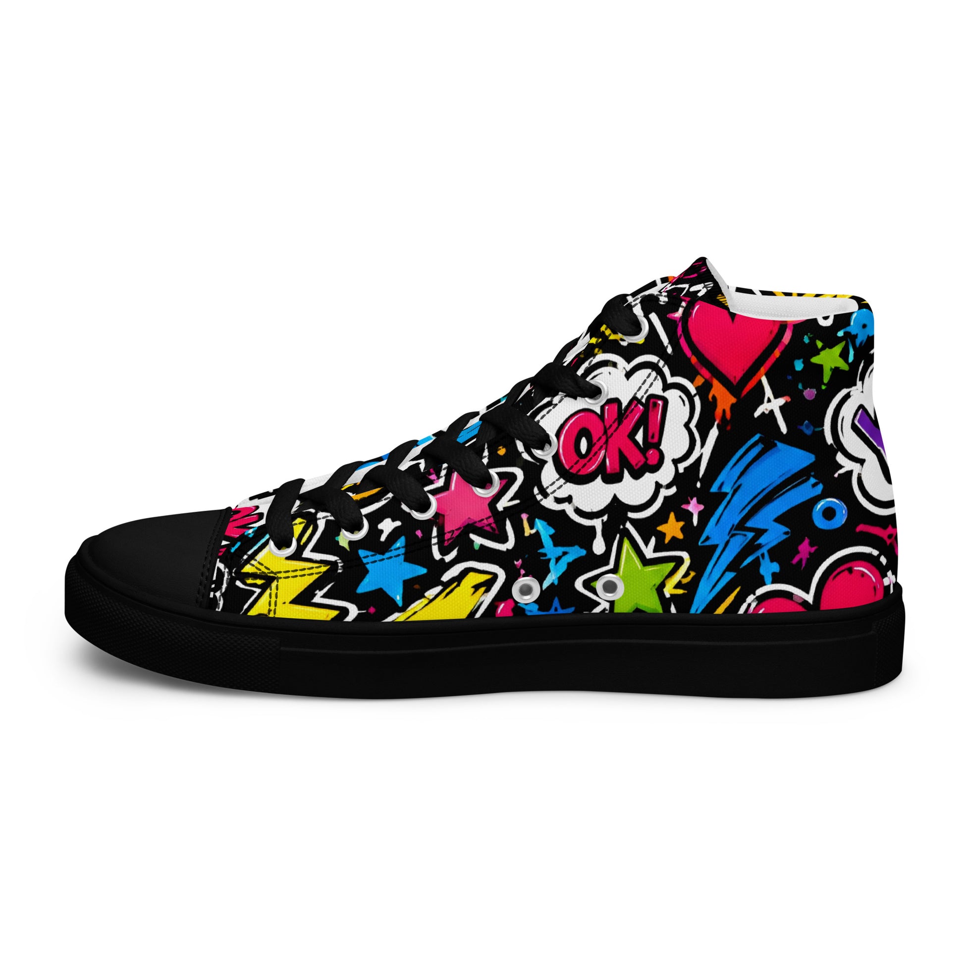 Women’s high top canvas shoes - Happy Vibes: Women’s High Top Canvas Shoes - Colorful Pop Art & Emoji Doodles by printfluence.net