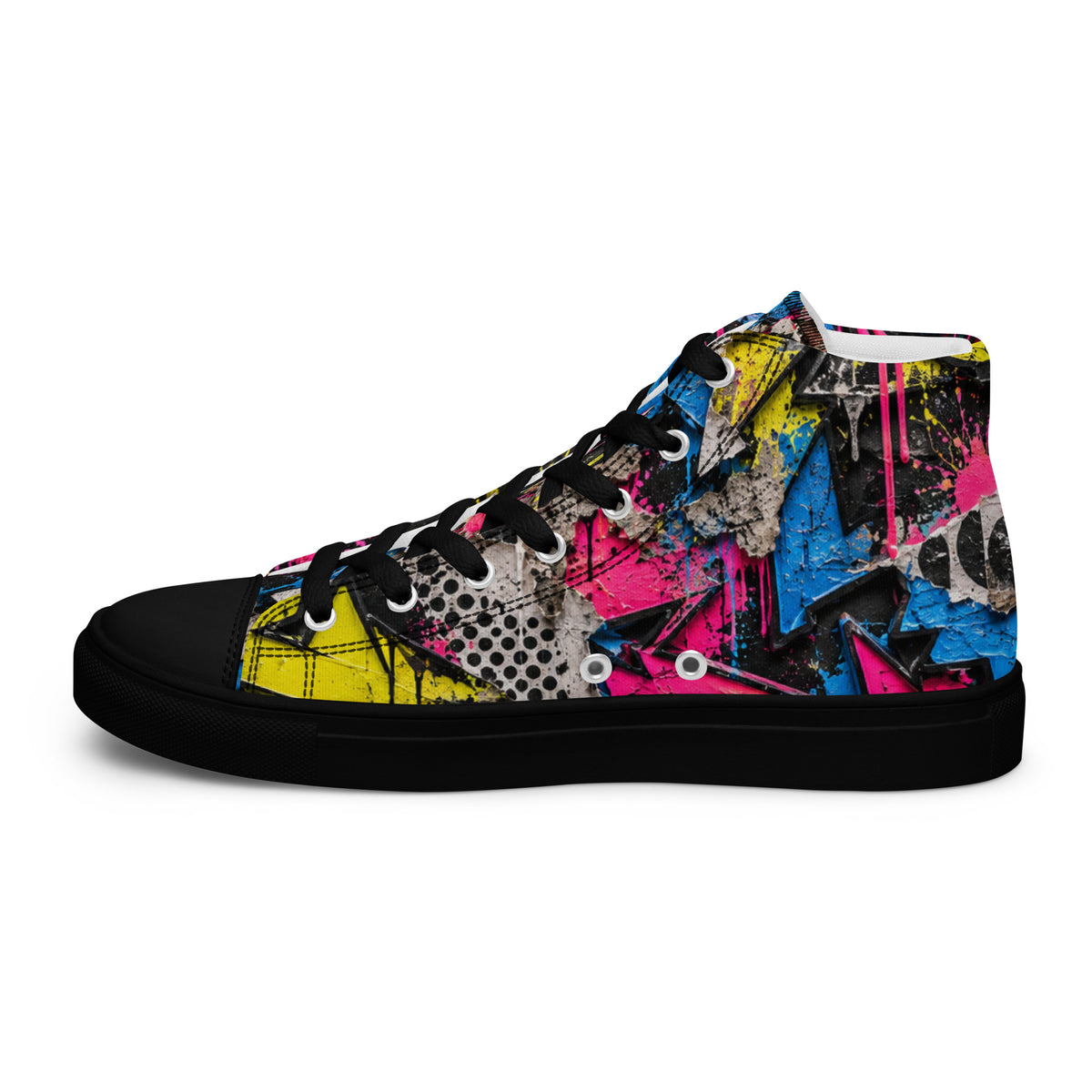 Heritage Bloom Lovers | Women’s High-Top Canvas Shoes — Vibrant Urban Graffiti Art and Streetwear Paint Drip Pattern by printfluence