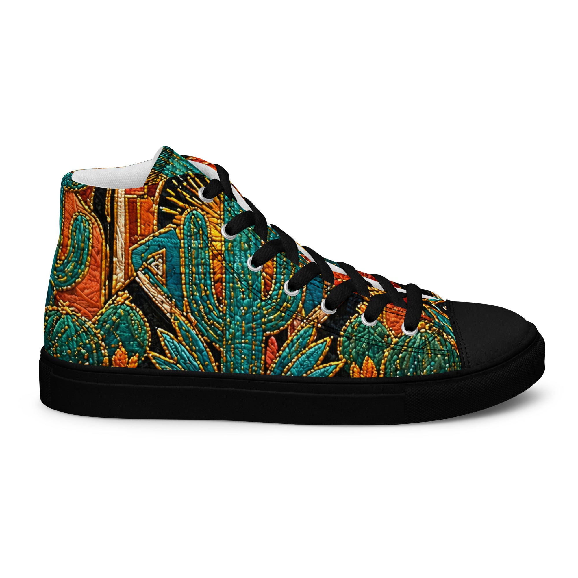Women’s high top canvas shoes - Desert Oasis: Women’s High Top Canvas Shoes - Southwestern Cactus & Floral Art by printfluence.net