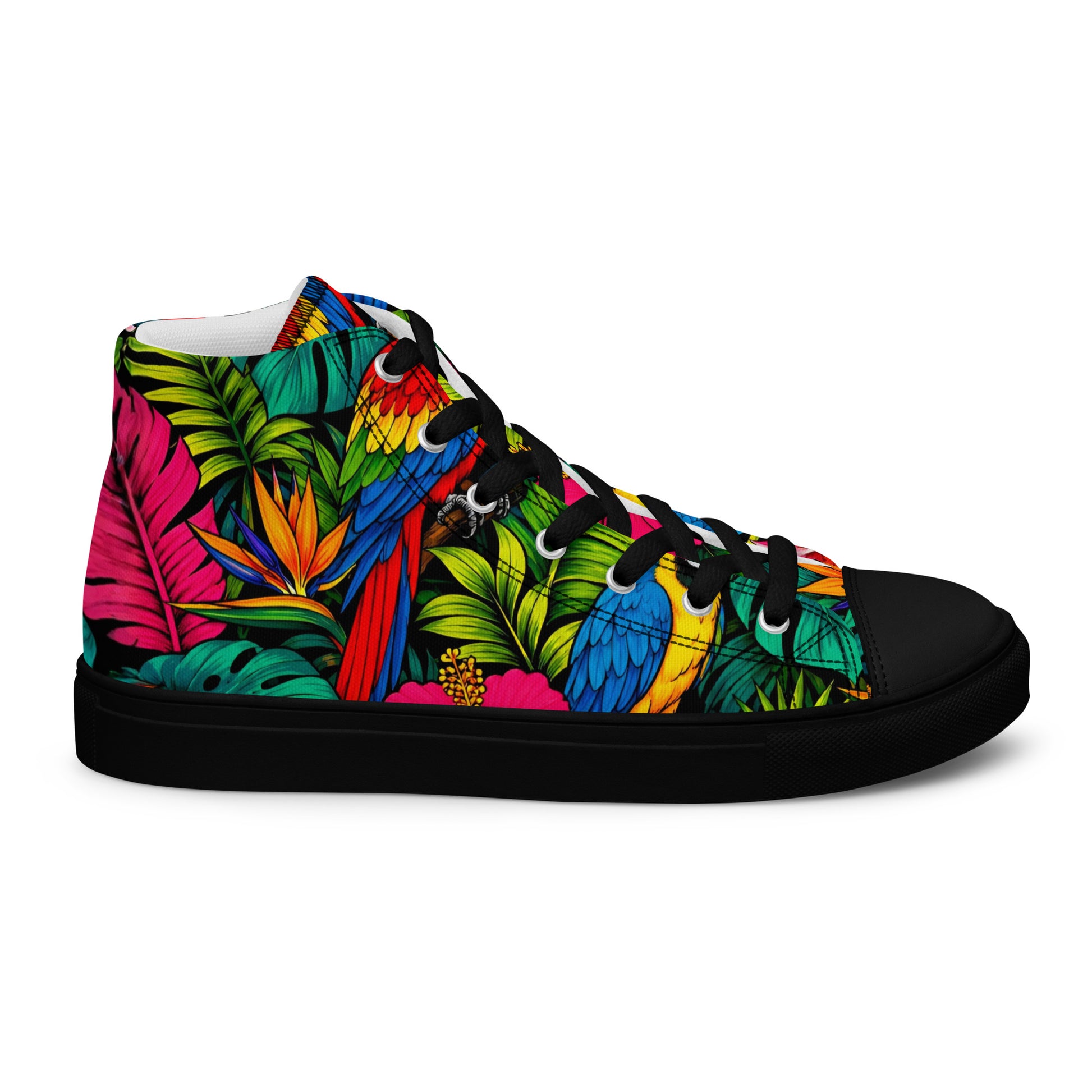 Women’s high top canvas shoes - Tropical Paradiso: Women’s High Top Canvas Shoes - Exotic Parrot & Floral Art by printfluence.net
