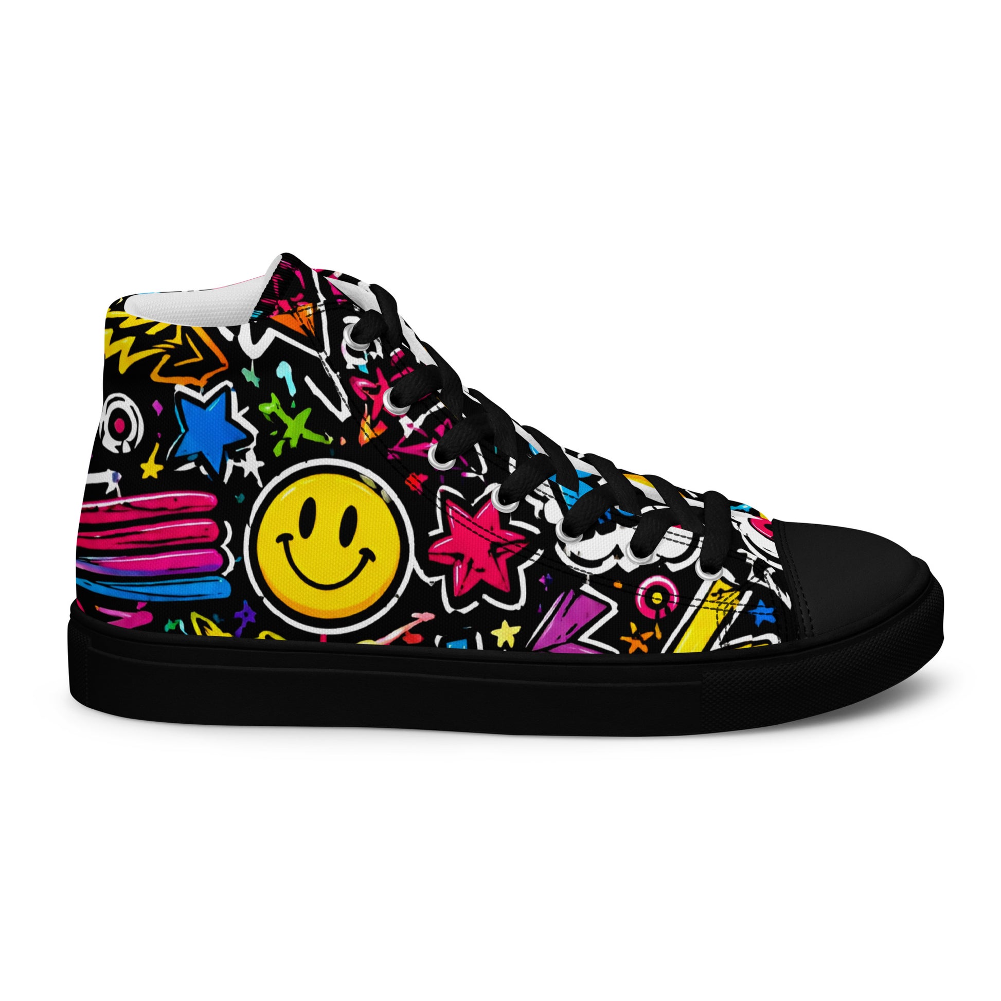 Women’s high top canvas shoes - Happy Vibes: Women’s High Top Canvas Shoes - Colorful Pop Art & Emoji Doodles by printfluence.net