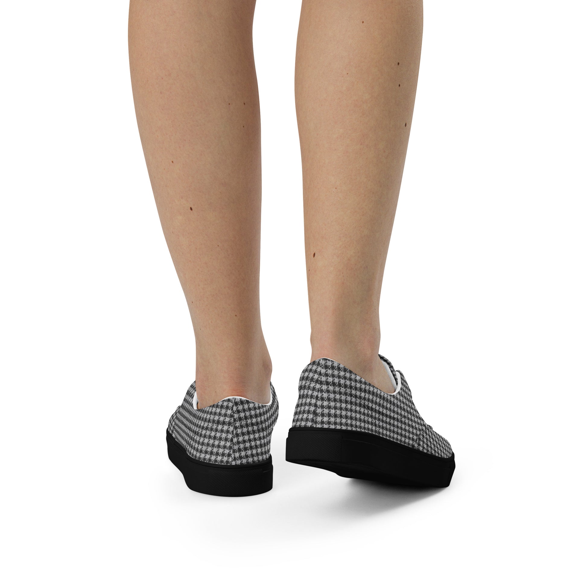 Women’s lace-up canvas shoes - Chic Monochrome: Women’s Lace-Up Canvas Shoes - Classic Black & White Houndstooth by printfluence.net