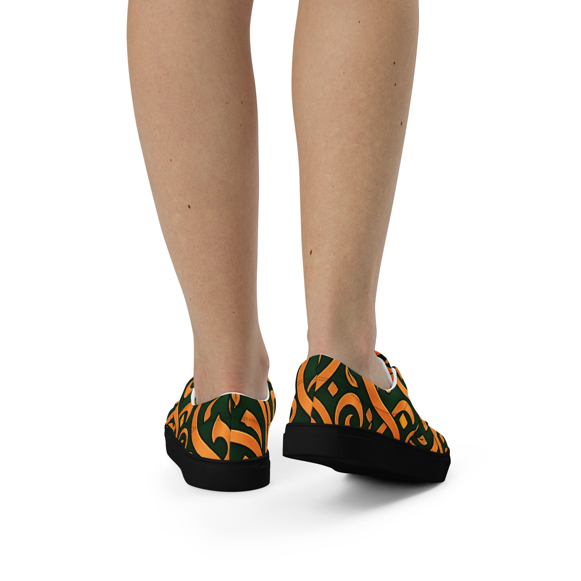 Women’s lace-up canvas shoes - Emerald Calligraphy: Women’s Lace-Up Canvas Shoes - Elegant Arabic Script Art by printfluence.net