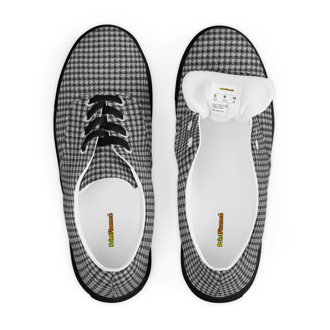 Women’s lace-up canvas shoes - Chic Monochrome: Women’s Lace-Up Canvas Shoes - Classic Black & White Houndstooth by printfluence.net