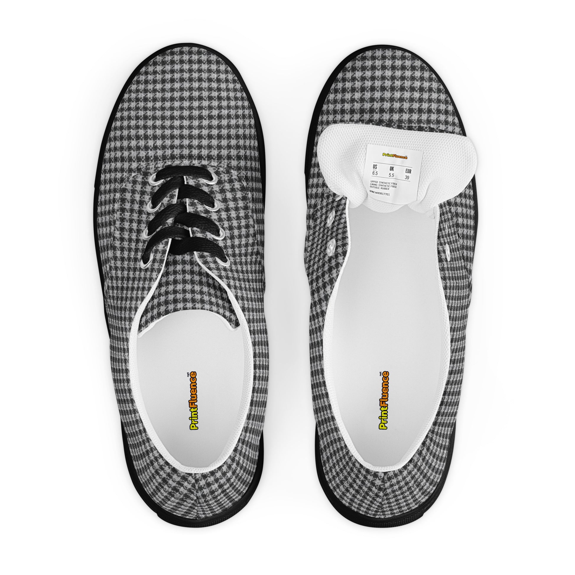 Women’s lace-up canvas shoes - Chic Monochrome: Women’s Lace-Up Canvas Shoes - Classic Black & White Houndstooth by printfluence.net
