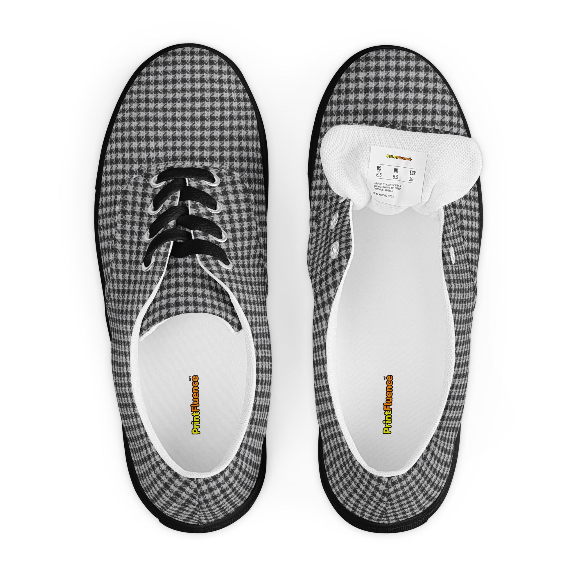Women’s lace-up canvas shoes - Chic Monochrome: Women’s Lace-Up Canvas Shoes - Classic Black & White Houndstooth by printfluence.net