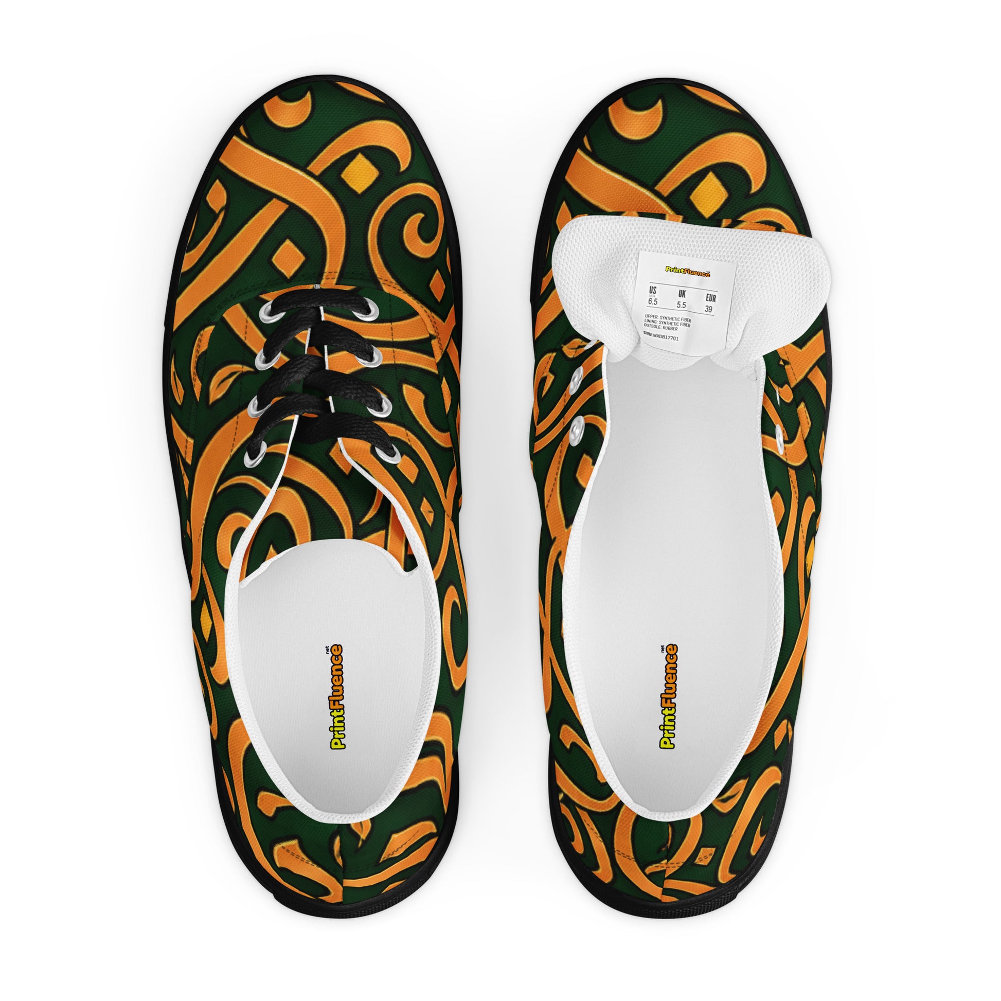 Women’s lace-up canvas shoes - Emerald Calligraphy: Women’s Lace-Up Canvas Shoes - Elegant Arabic Script Art by printfluence.net