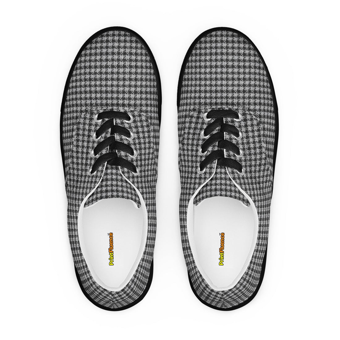 Women’s lace-up canvas shoes - Chic Monochrome: Women’s Lace-Up Canvas Shoes - Classic Black & White Houndstooth by printfluence.net