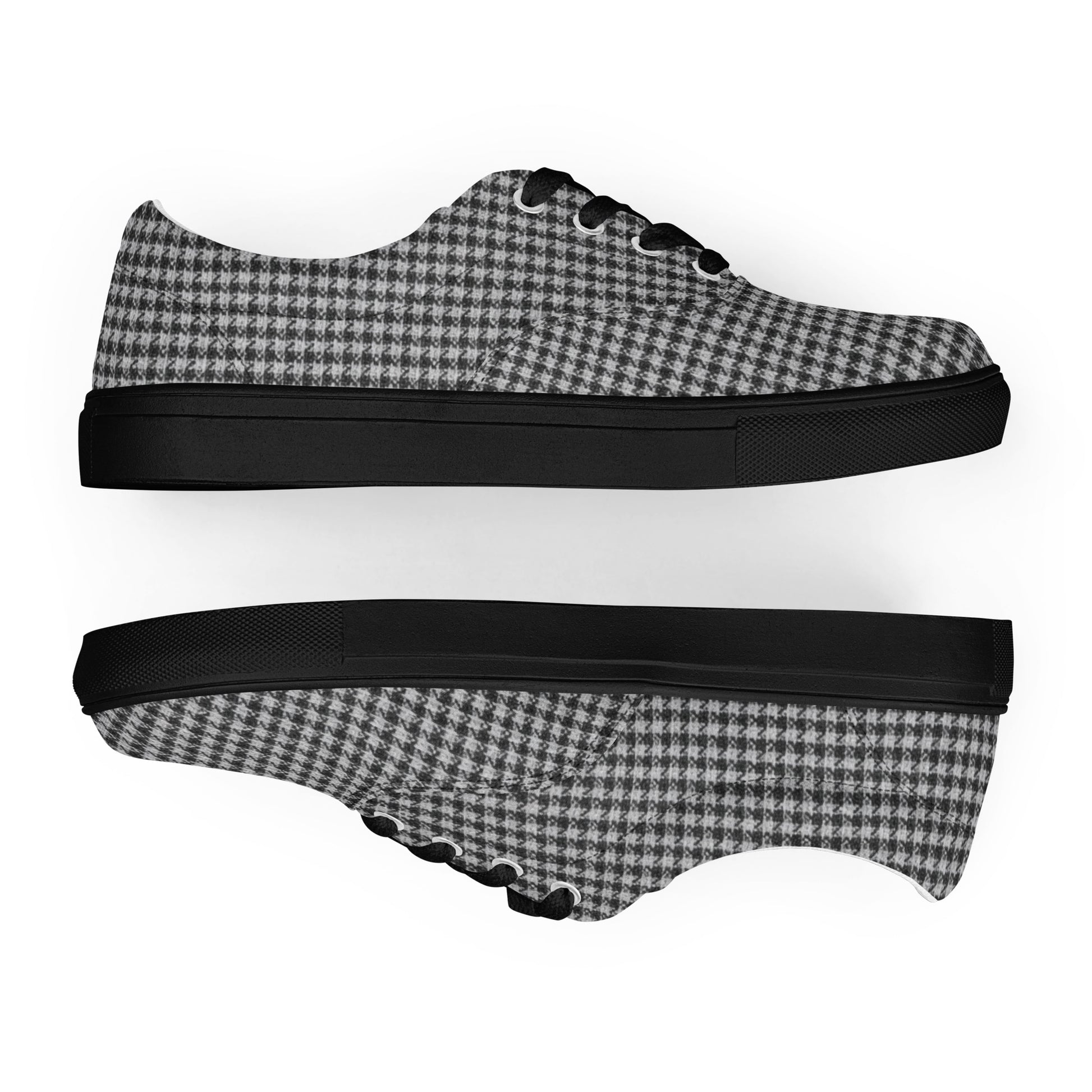 Women’s lace-up canvas shoes - Chic Monochrome: Women’s Lace-Up Canvas Shoes - Classic Black & White Houndstooth by printfluence.net