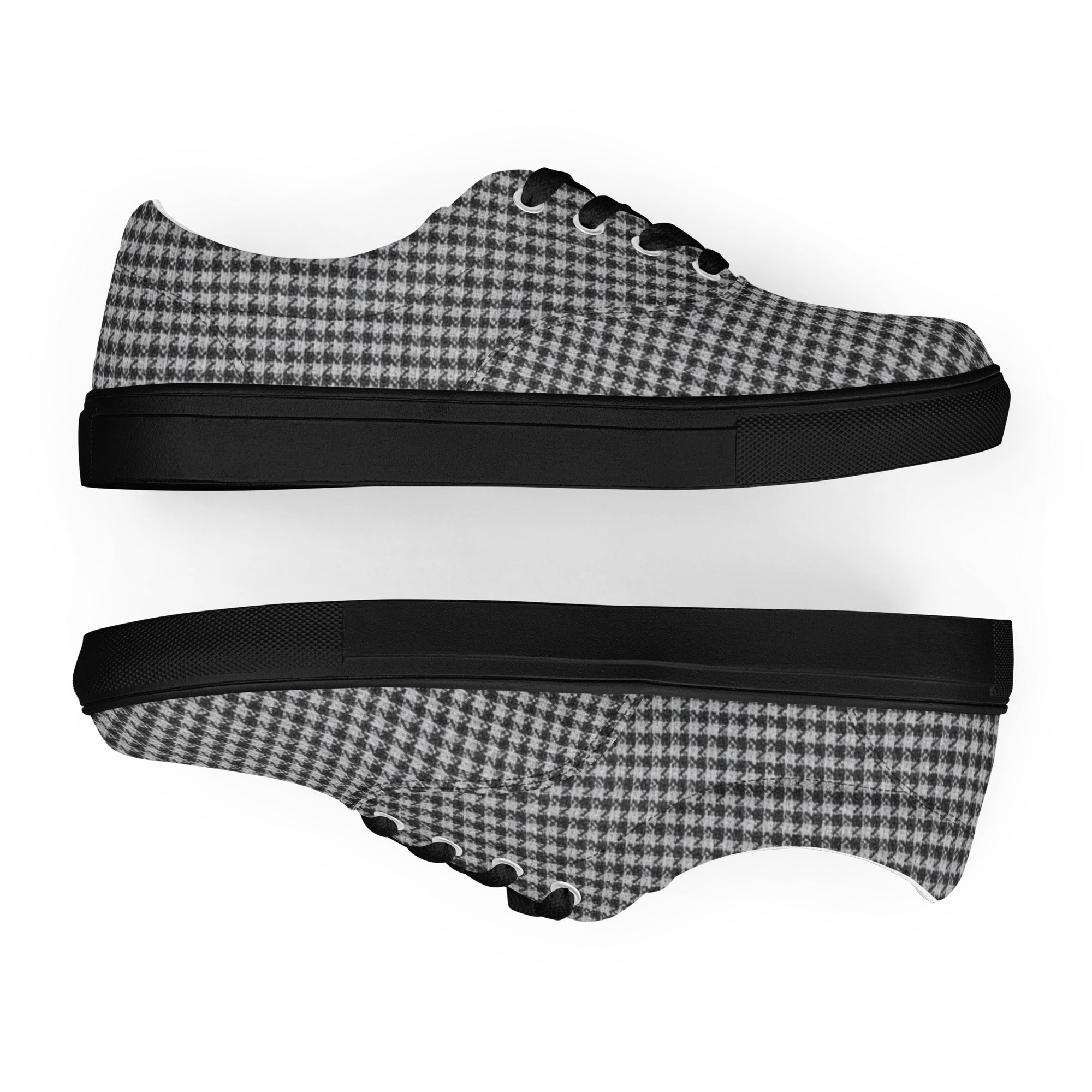 Women’s lace-up canvas shoes - Chic Monochrome: Women’s Lace-Up Canvas Shoes - Classic Black & White Houndstooth by printfluence.net