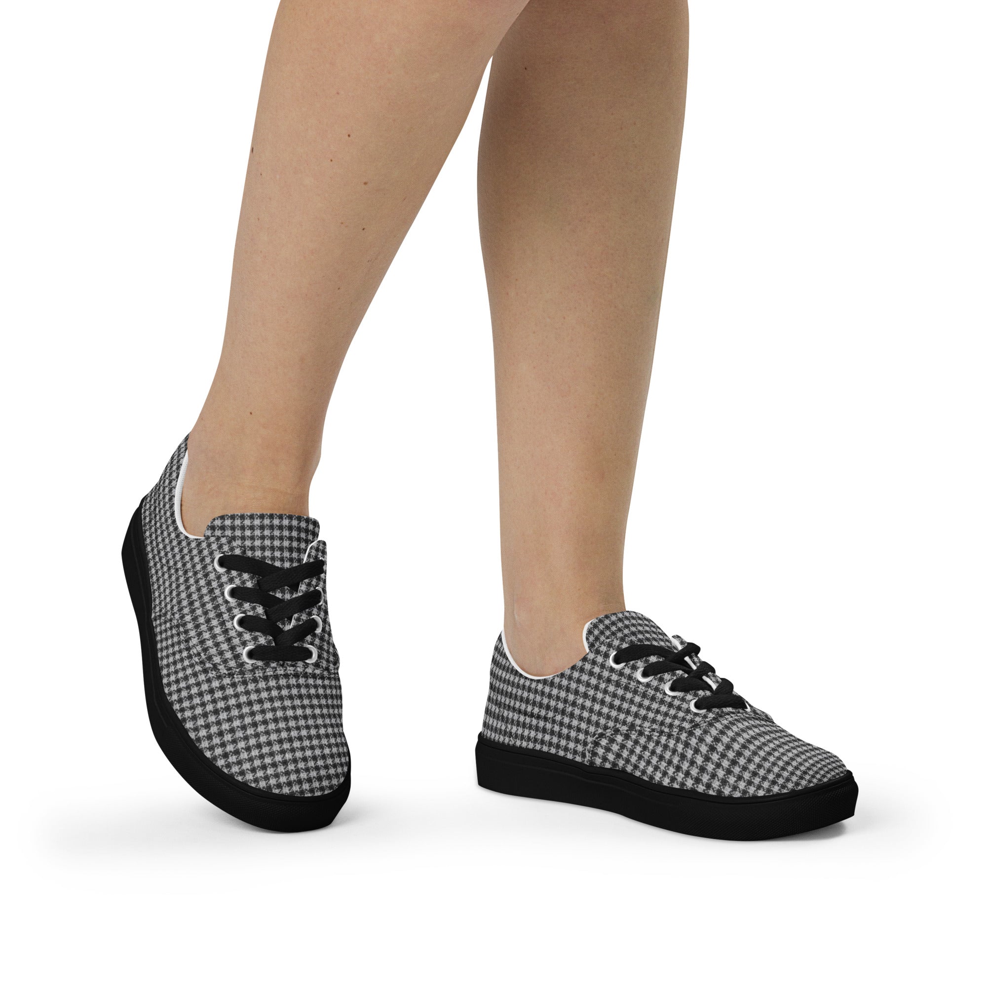 Women’s lace-up canvas shoes - Chic Monochrome: Women’s Lace-Up Canvas Shoes - Classic Black & White Houndstooth by printfluence.net