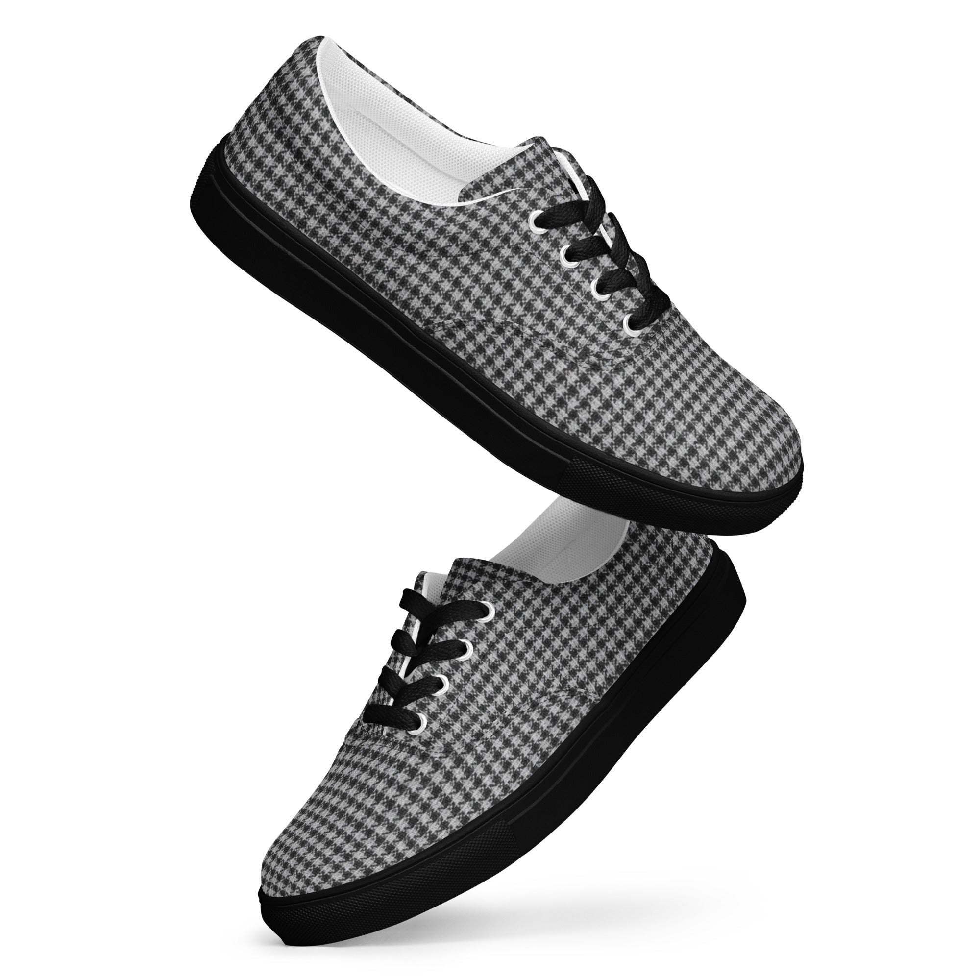 Women’s lace-up canvas shoes - Chic Monochrome: Women’s Lace-Up Canvas Shoes - Classic Black & White Houndstooth by printfluence.net