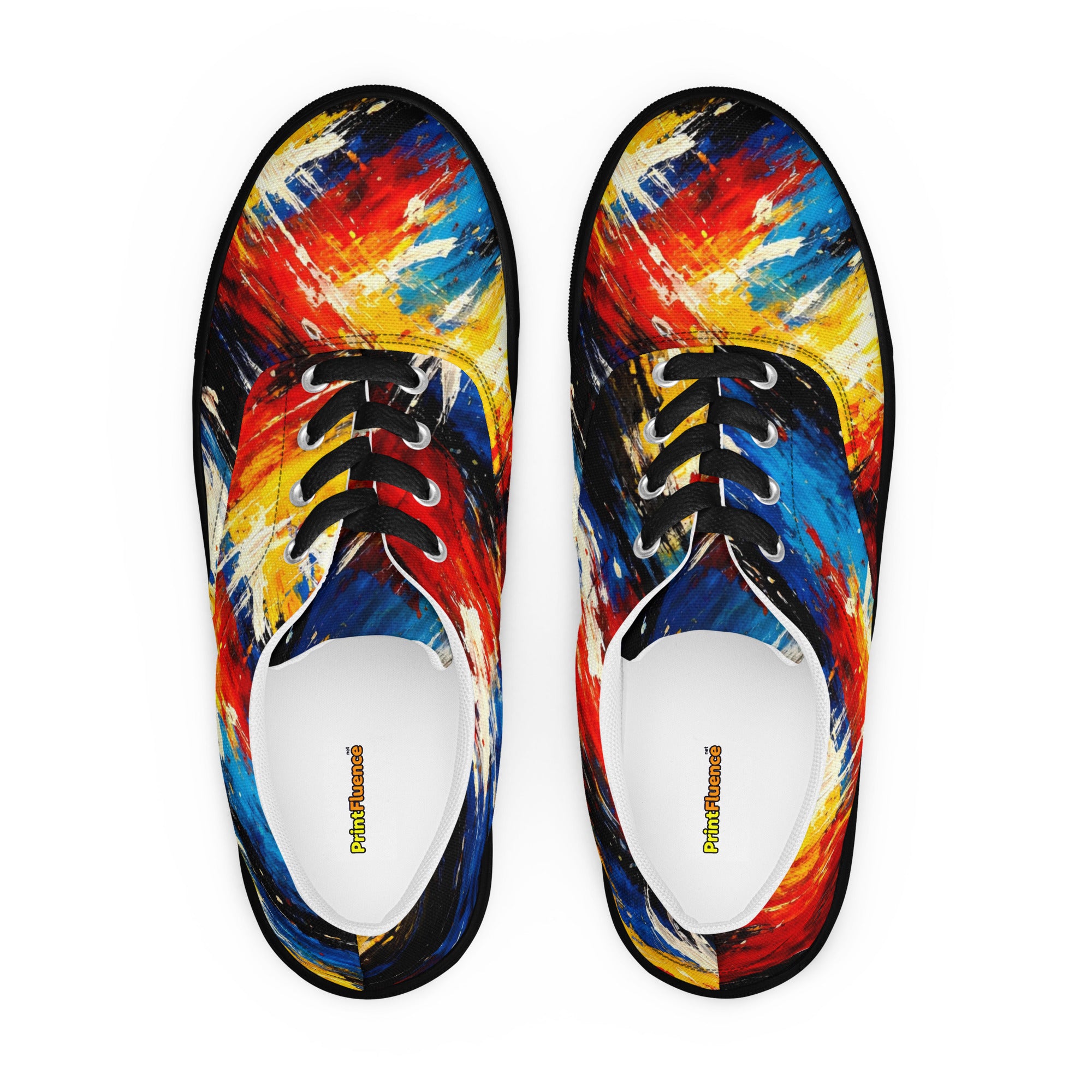 Women’s lace-up canvas shoes - Cosmic Burst: Women’s Lace-Up Canvas Shoes - Vibrant Abstract Art Explosion by printfluence.net