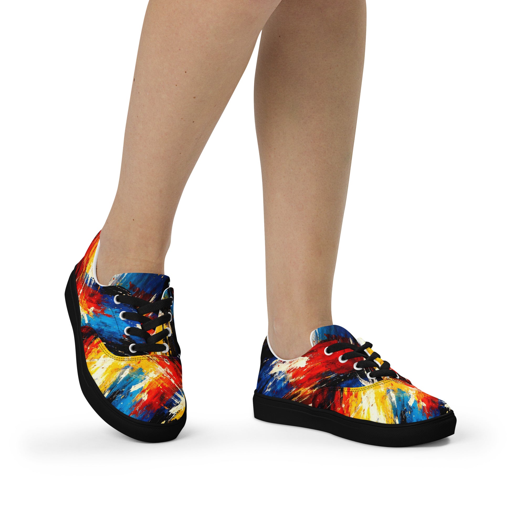 Women’s lace-up canvas shoes - Cosmic Burst: Women’s Lace-Up Canvas Shoes - Vibrant Abstract Art Explosion by printfluence.net