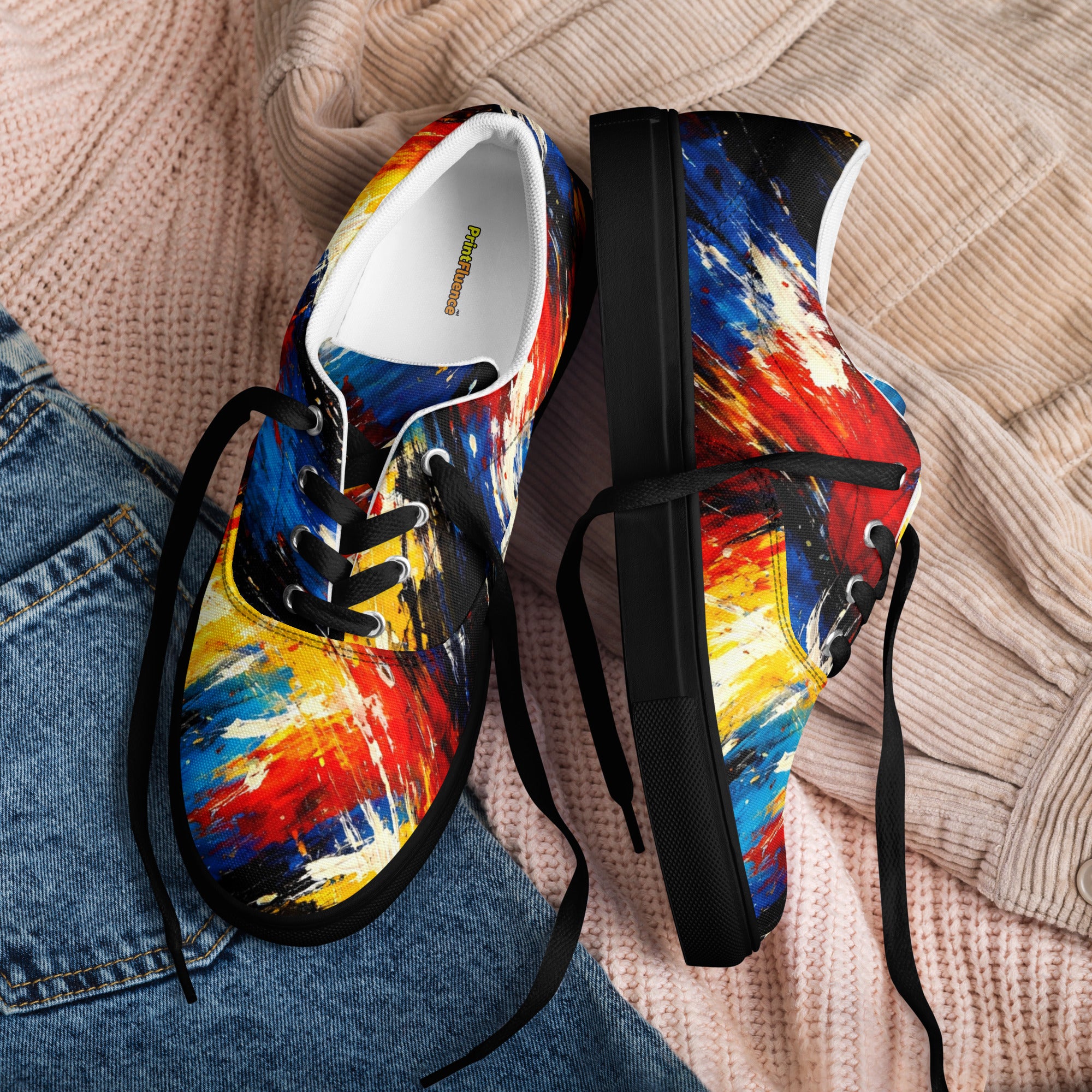 Women’s lace-up canvas shoes - Cosmic Burst: Women’s Lace-Up Canvas Shoes - Vibrant Abstract Art Explosion by printfluence.net