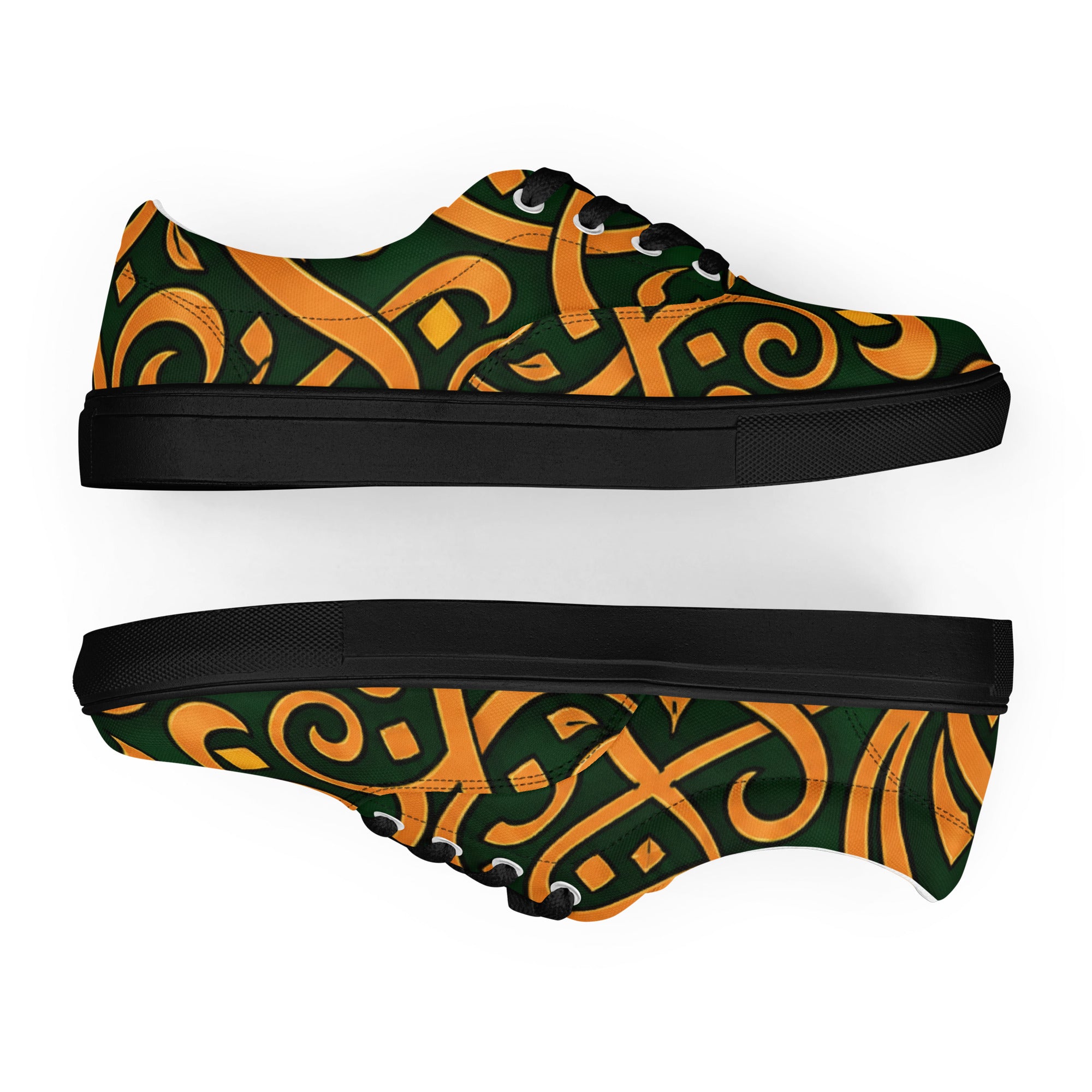 Women’s lace-up canvas shoes - Emerald Calligraphy: Women’s Lace-Up Canvas Shoes - Elegant Arabic Script Art by printfluence.net