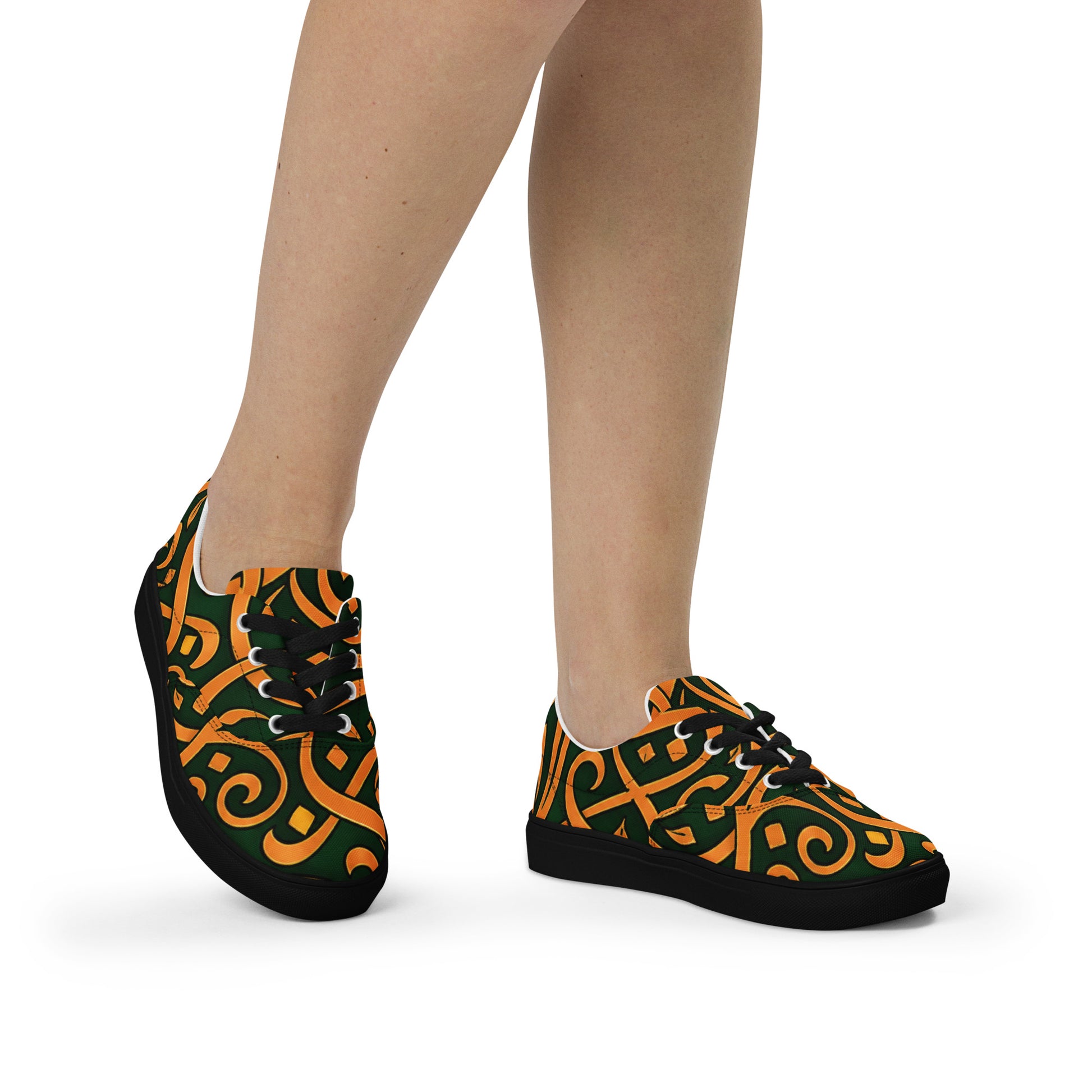 Women’s lace-up canvas shoes - Emerald Calligraphy: Women’s Lace-Up Canvas Shoes - Elegant Arabic Script Art by printfluence.net