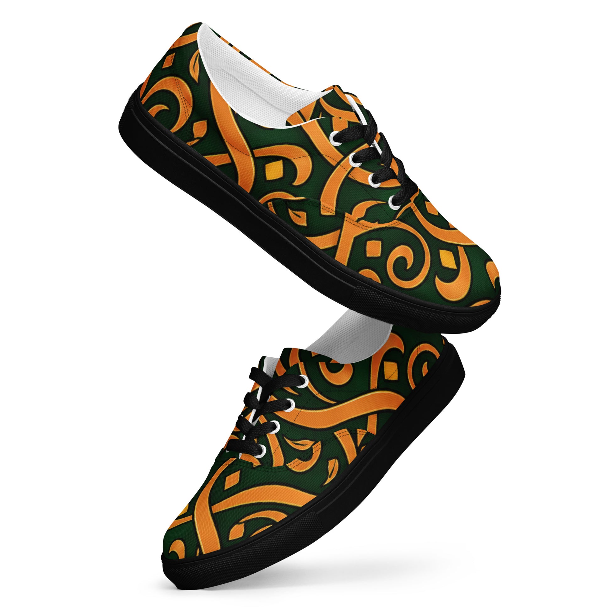Women’s lace-up canvas shoes - Emerald Calligraphy: Women’s Lace-Up Canvas Shoes - Elegant Arabic Script Art by printfluence.net