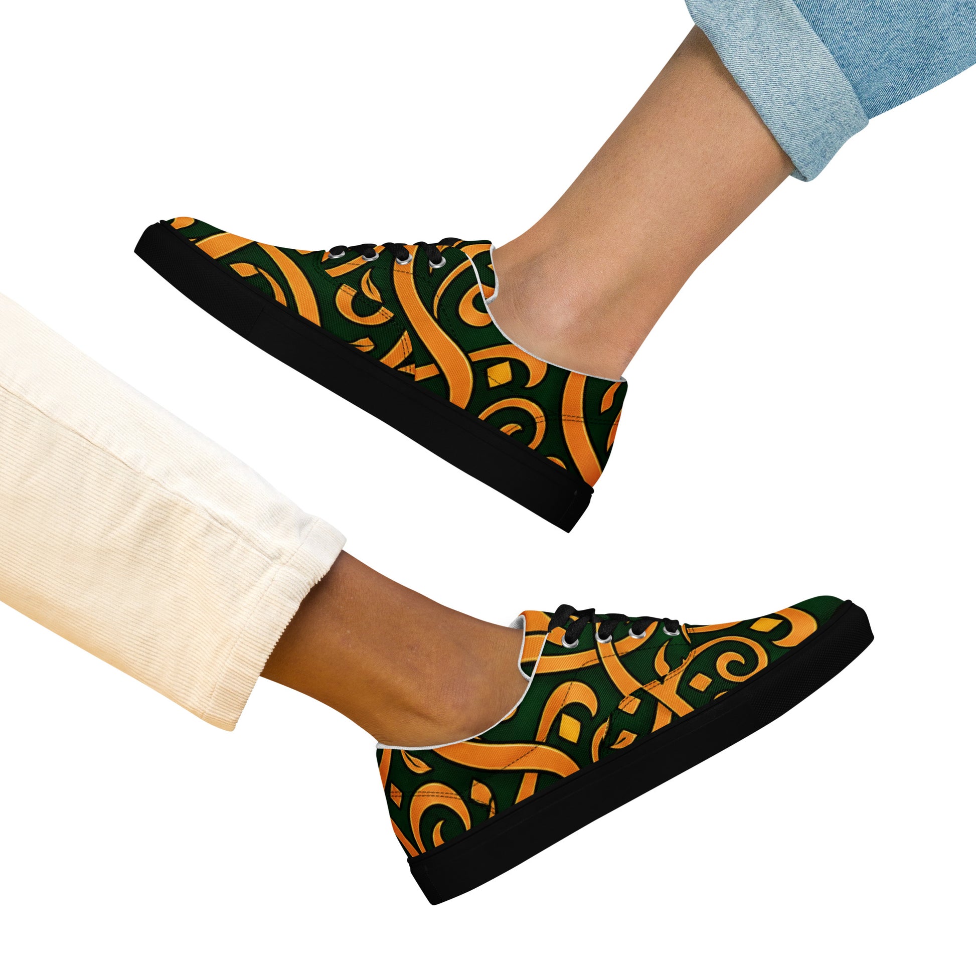 Women’s lace-up canvas shoes - Emerald Calligraphy: Women’s Lace-Up Canvas Shoes - Elegant Arabic Script Art by printfluence.net