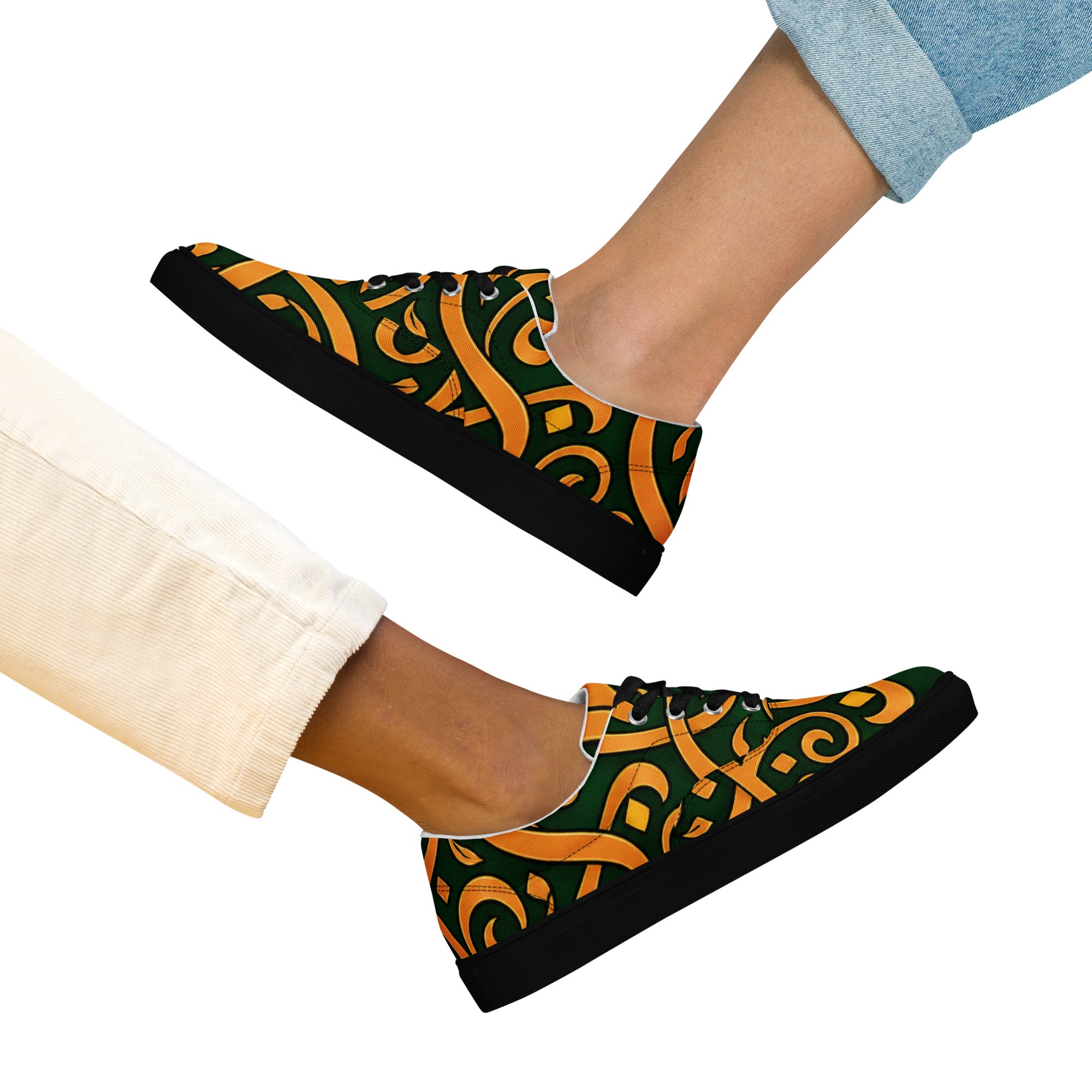 Women’s lace-up canvas shoes - Emerald Calligraphy: Women’s Lace-Up Canvas Shoes - Elegant Arabic Script Art by printfluence.net