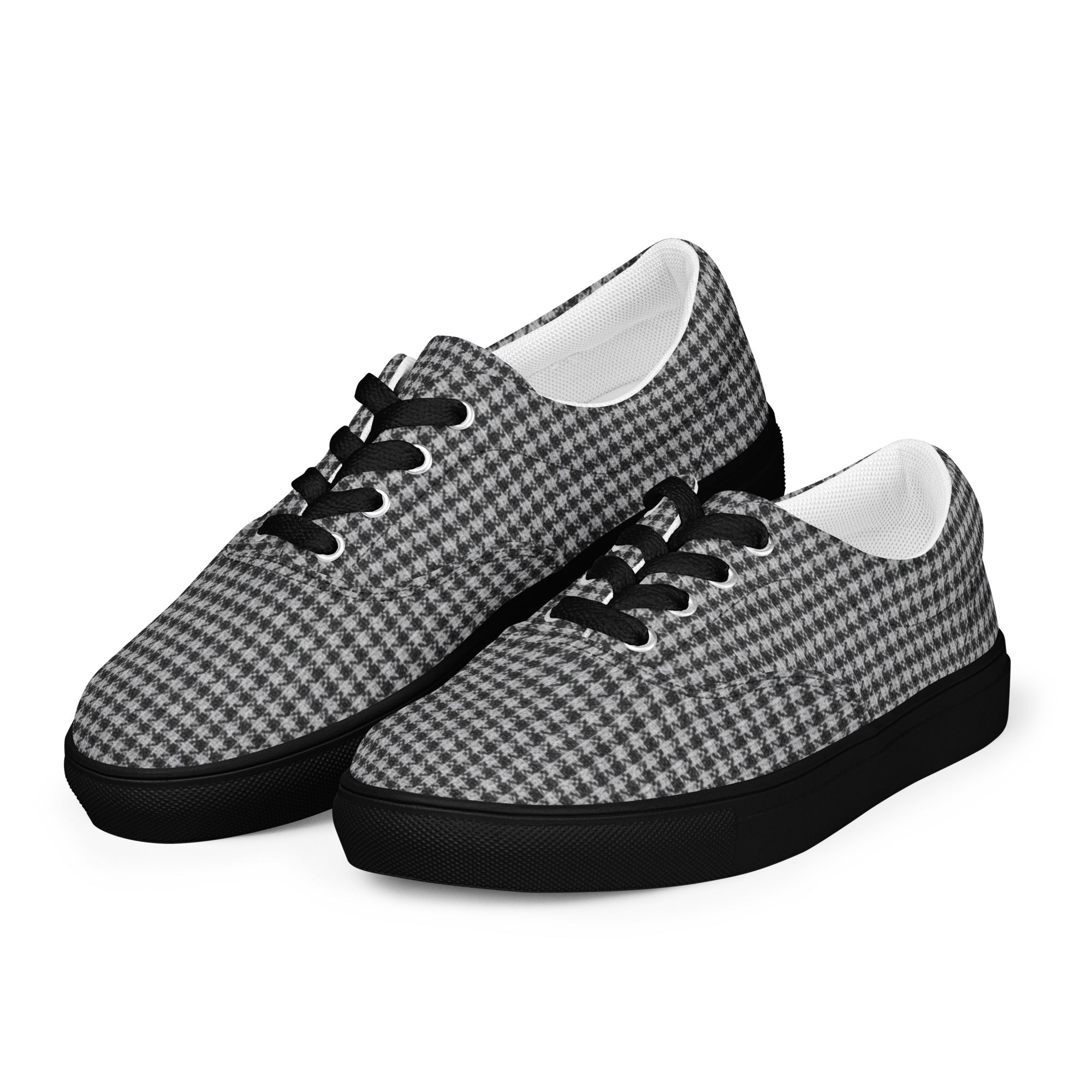 Women’s lace-up canvas shoes - Chic Monochrome: Women’s Lace-Up Canvas Shoes - Classic Black & White Houndstooth by printfluence.net