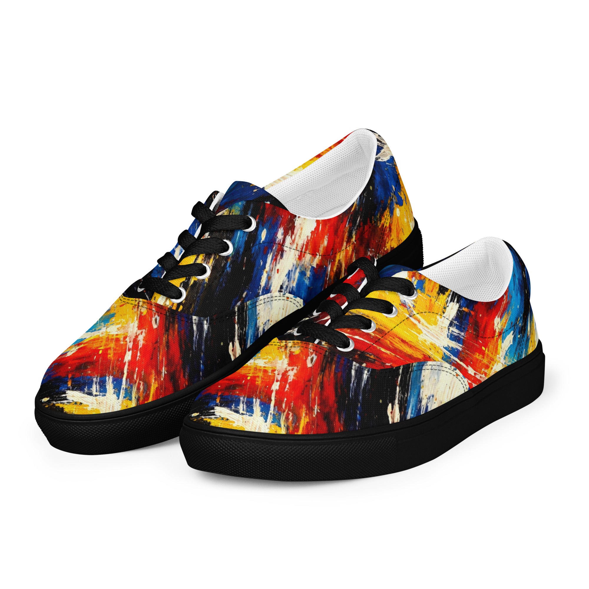 Women’s lace-up canvas shoes - Cosmic Burst: Women’s Lace-Up Canvas Shoes - Vibrant Abstract Art Explosion by printfluence.net