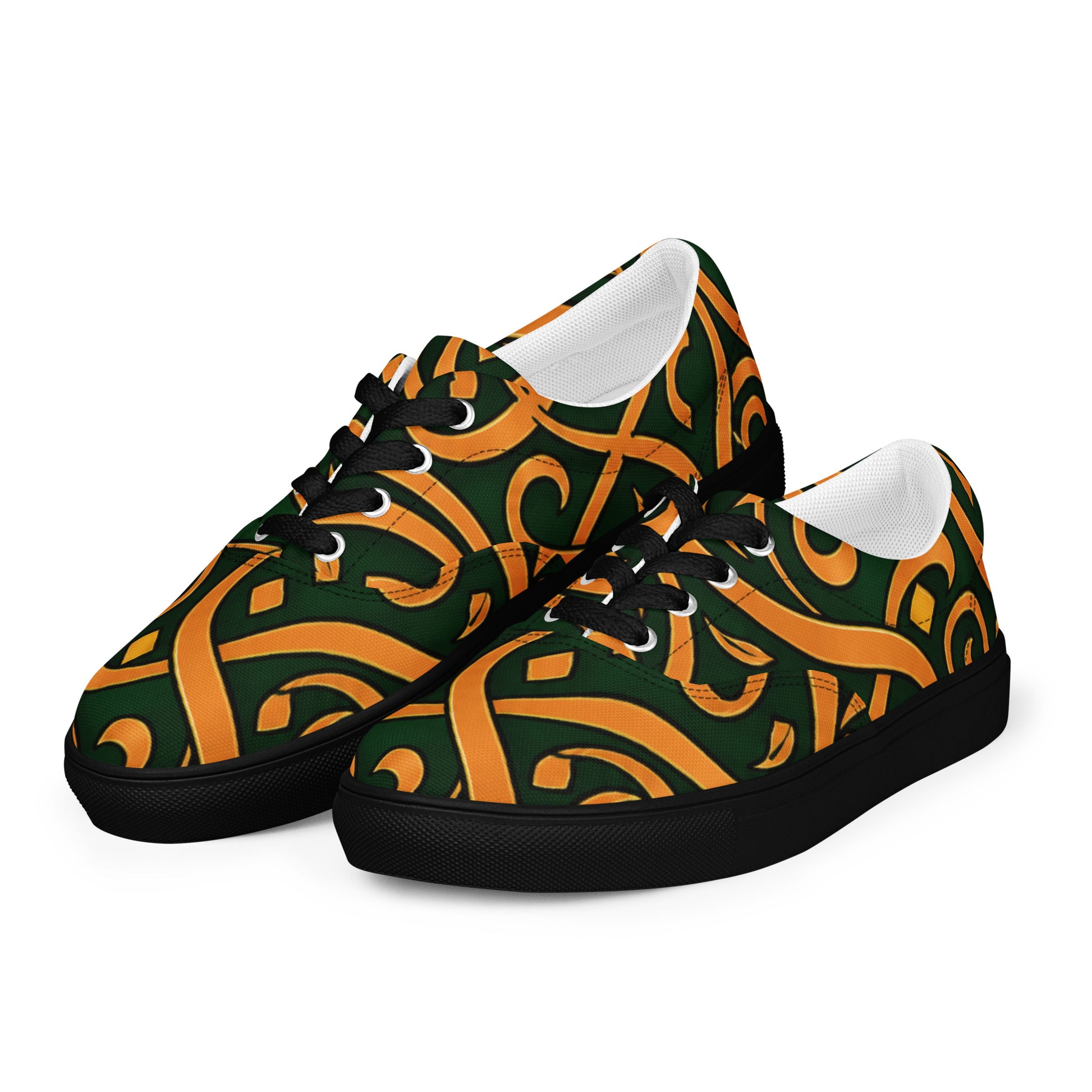 Women’s lace-up canvas shoes - Emerald Calligraphy: Women’s Lace-Up Canvas Shoes - Elegant Arabic Script Art by printfluence.net