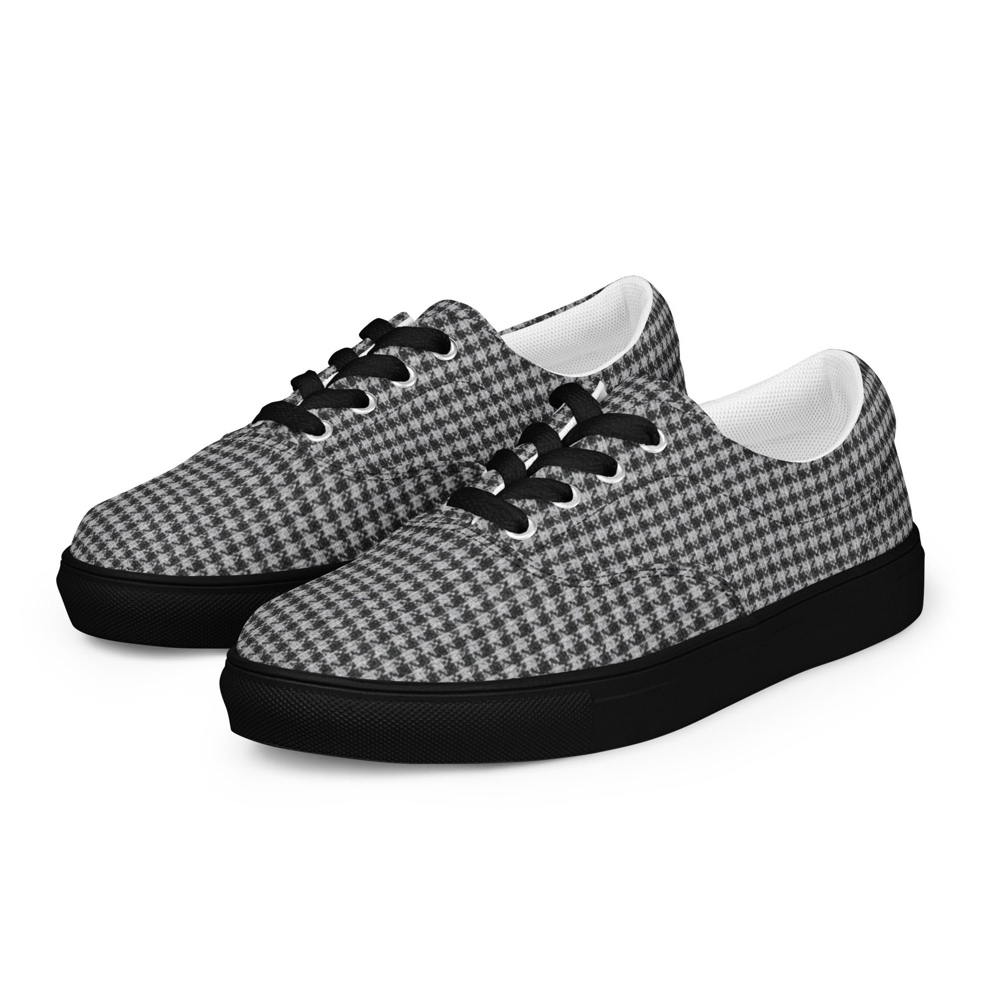Women’s lace-up canvas shoes - Chic Monochrome: Women’s Lace-Up Canvas Shoes - Classic Black & White Houndstooth by printfluence.net