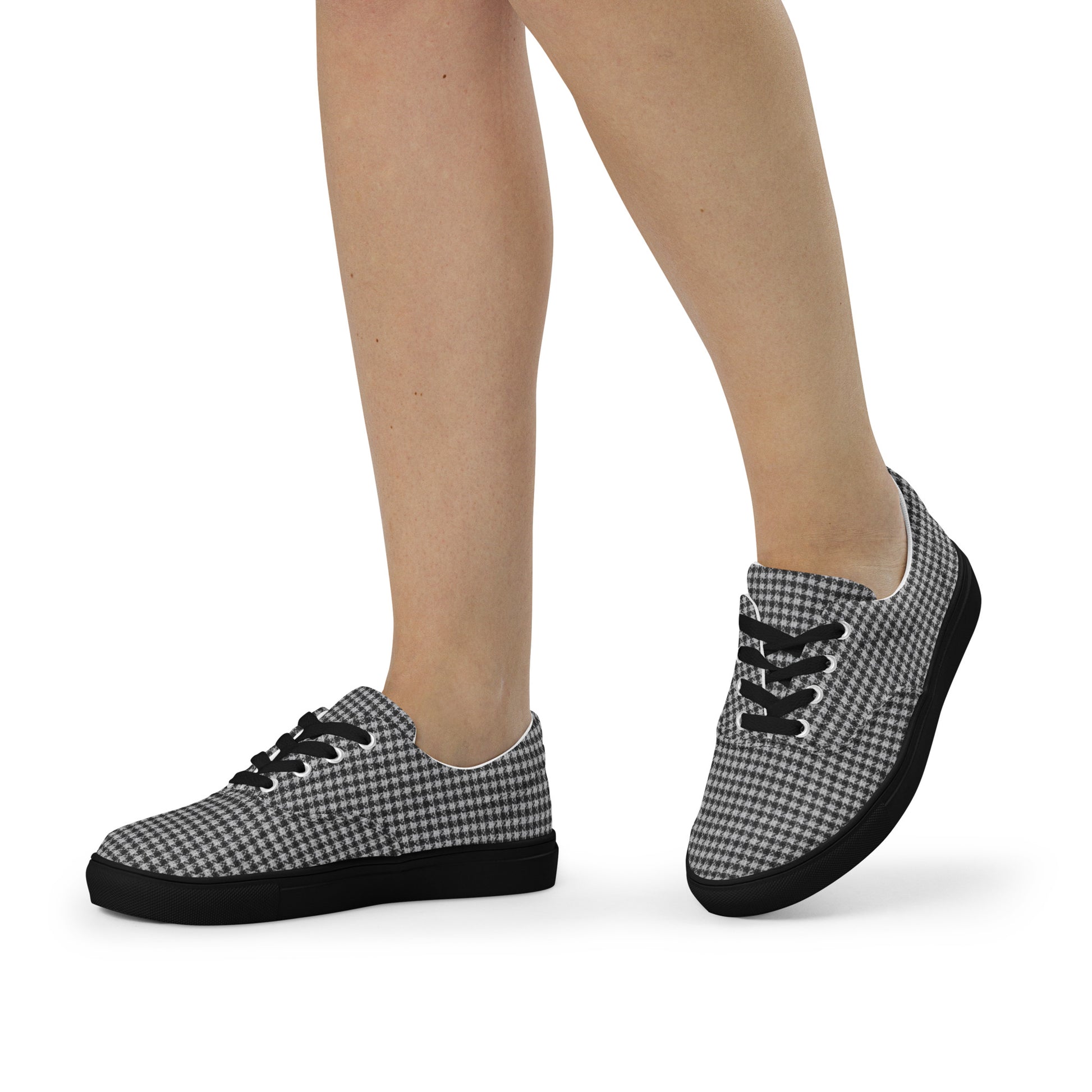 Women’s lace-up canvas shoes - Chic Monochrome: Women’s Lace-Up Canvas Shoes - Classic Black & White Houndstooth by printfluence.net