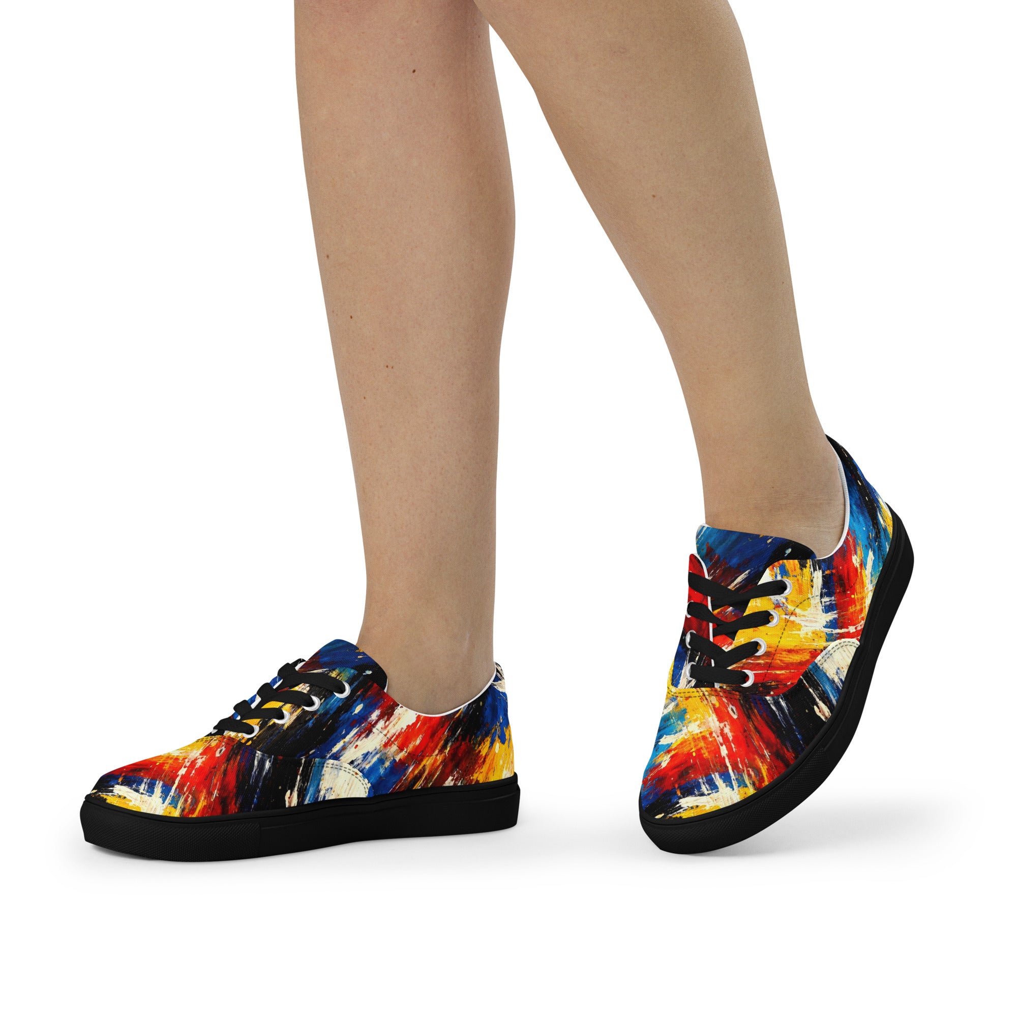 Women’s lace-up canvas shoes - Cosmic Burst: Women’s Lace-Up Canvas Shoes - Vibrant Abstract Art Explosion by printfluence.net