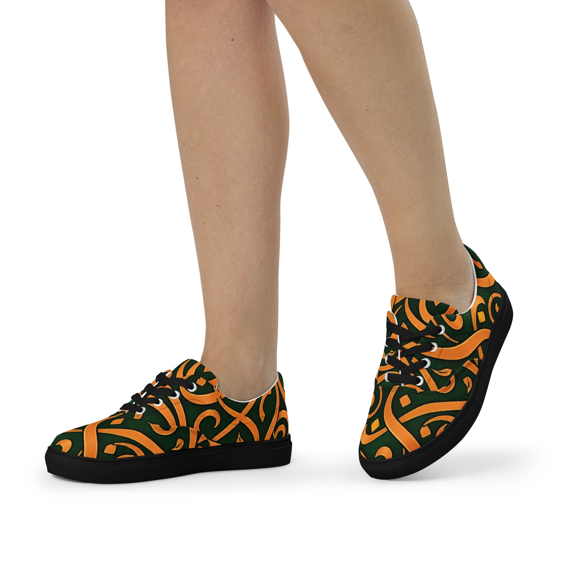 Women’s lace-up canvas shoes - Emerald Calligraphy: Women’s Lace-Up Canvas Shoes - Elegant Arabic Script Art by printfluence.net