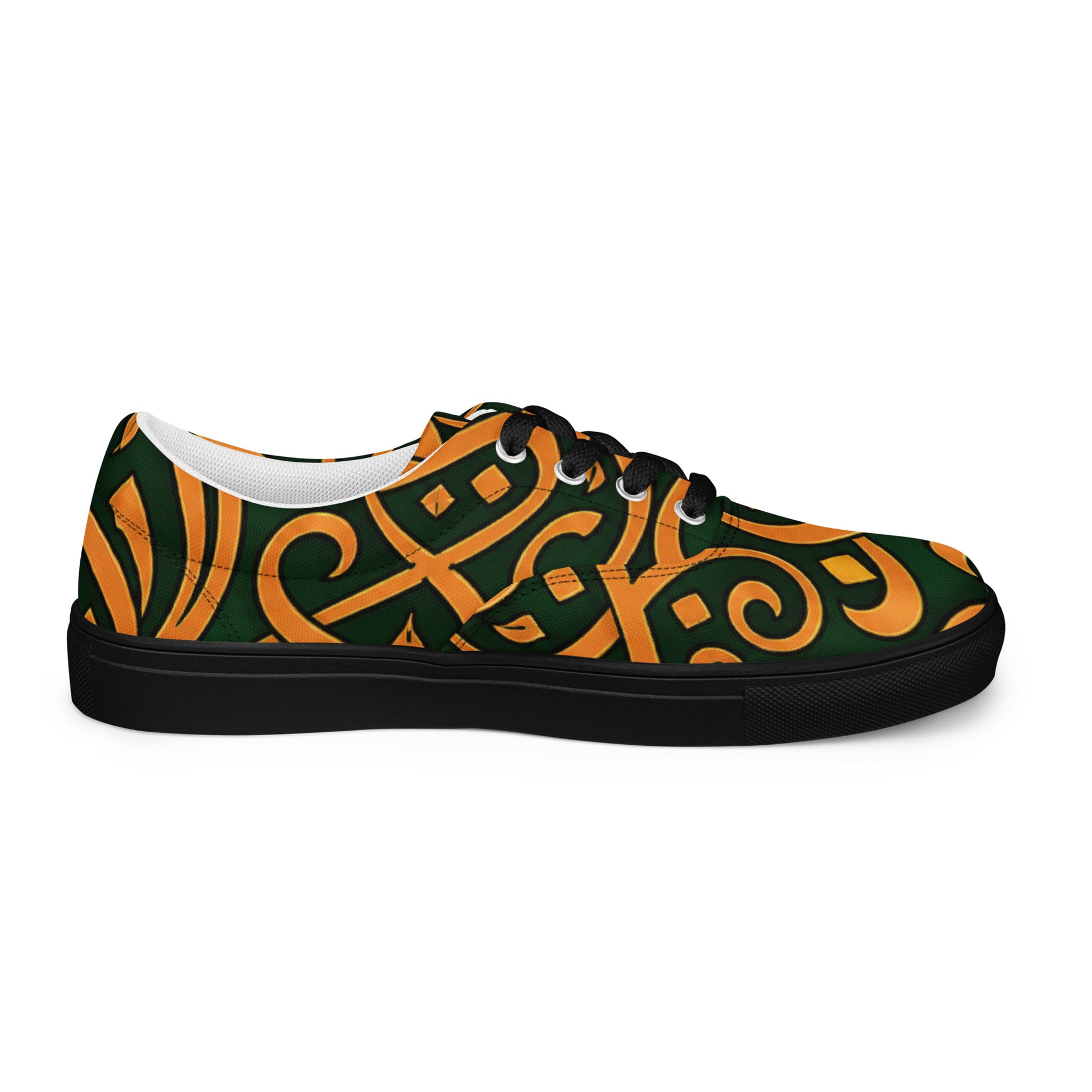Women’s lace-up canvas shoes - Emerald Calligraphy: Women’s Lace-Up Canvas Shoes - Elegant Arabic Script Art by printfluence.net