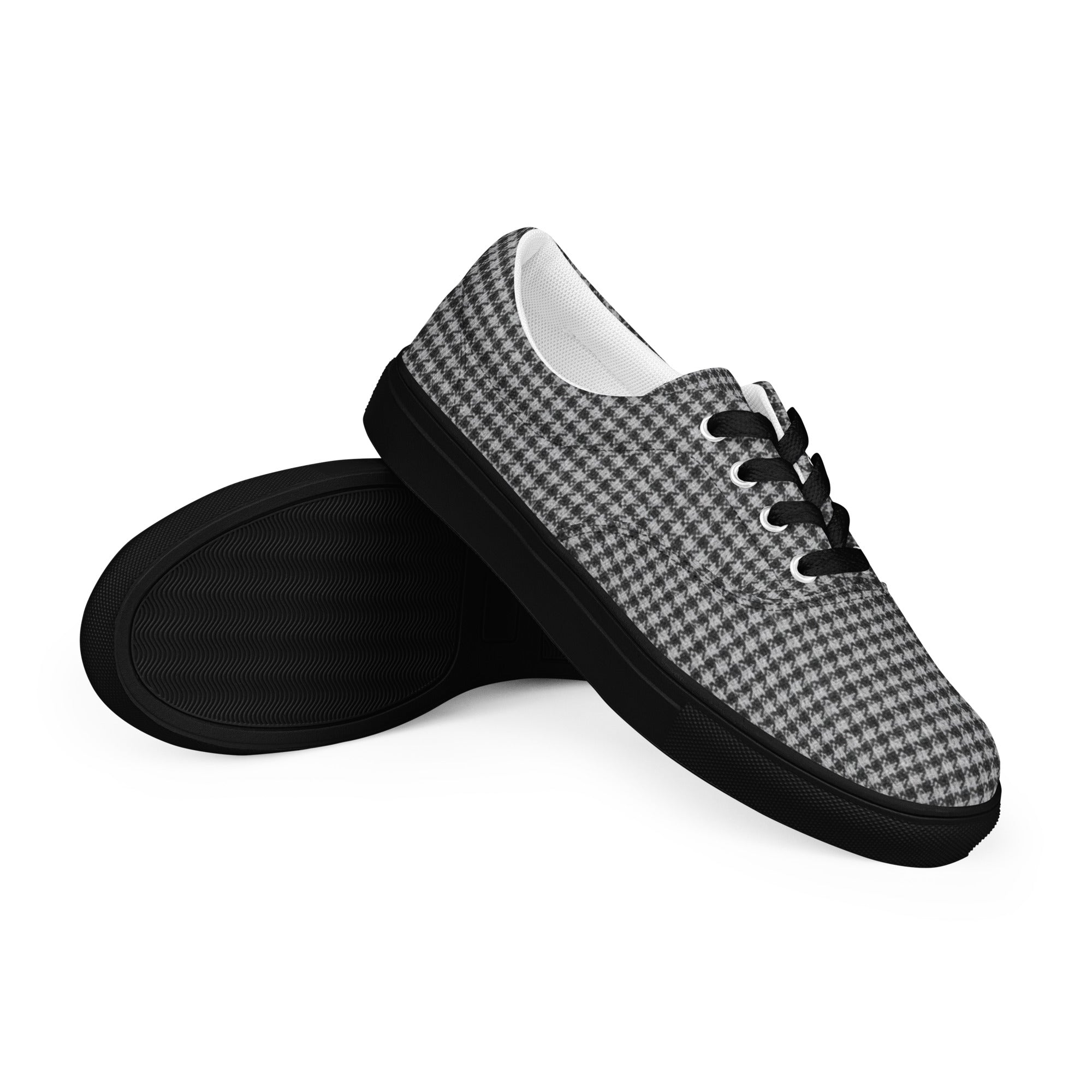 Women’s lace-up canvas shoes - Chic Monochrome: Women’s Lace-Up Canvas Shoes - Classic Black & White Houndstooth by printfluence.net