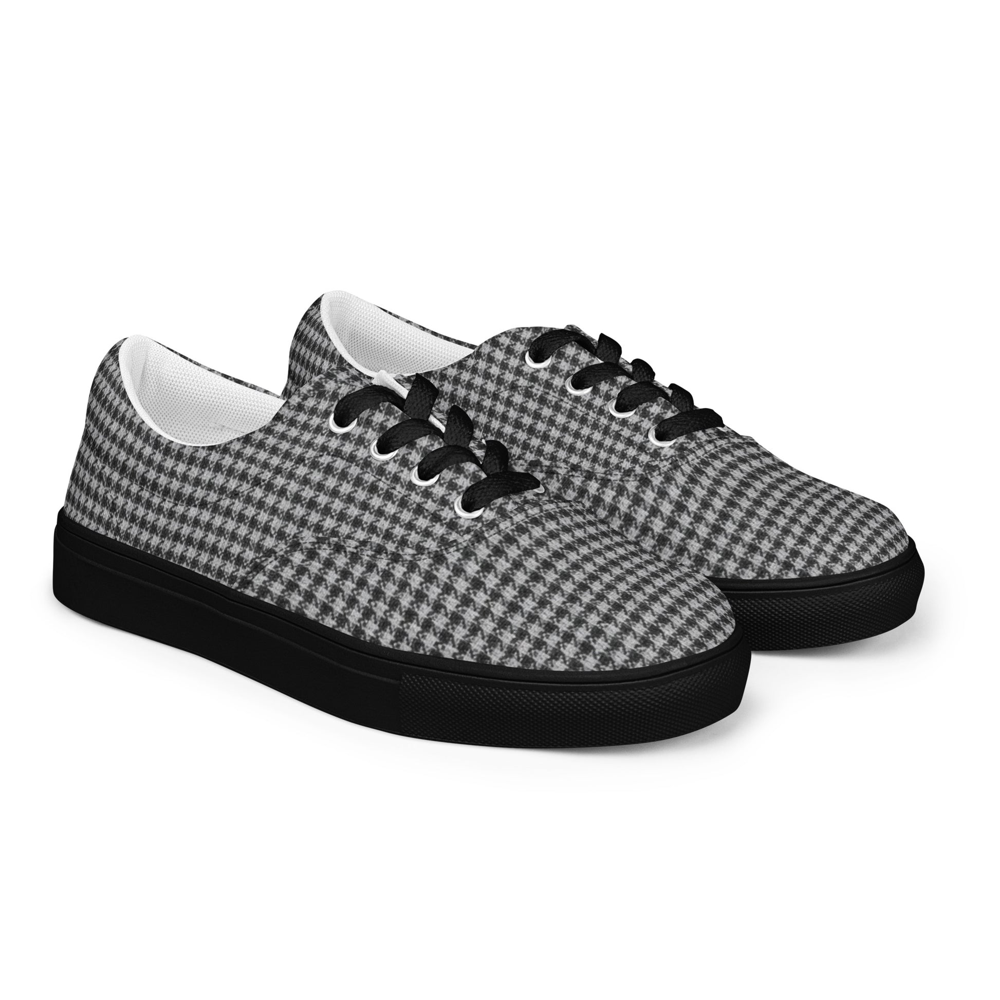 Women’s lace-up canvas shoes - Chic Monochrome: Women’s Lace-Up Canvas Shoes - Classic Black & White Houndstooth by printfluence.net
